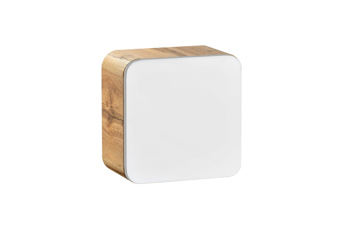 Aruba White 831 FSC Qubik wall cabinet closed view – compact square design with craft oak body and white gloss door