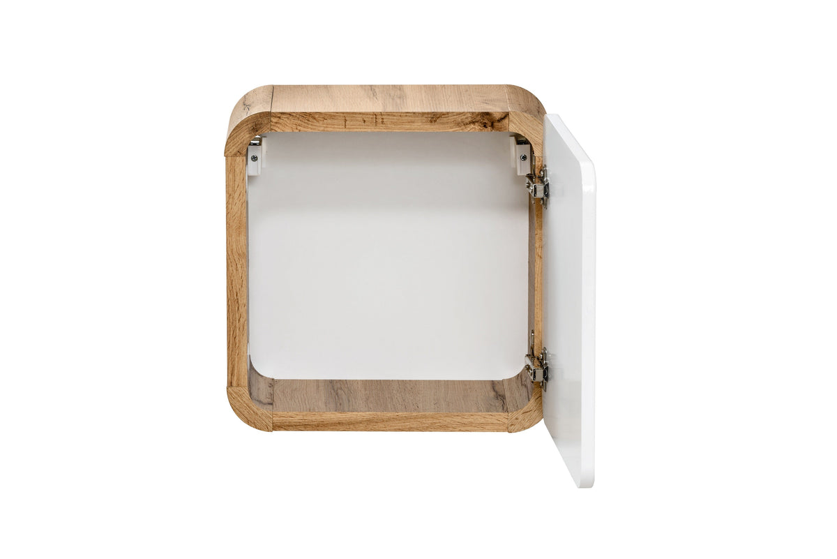 Aruba White 831 FSC Qubik wall cabinet open view showing single storage compartment with soft-close hinge