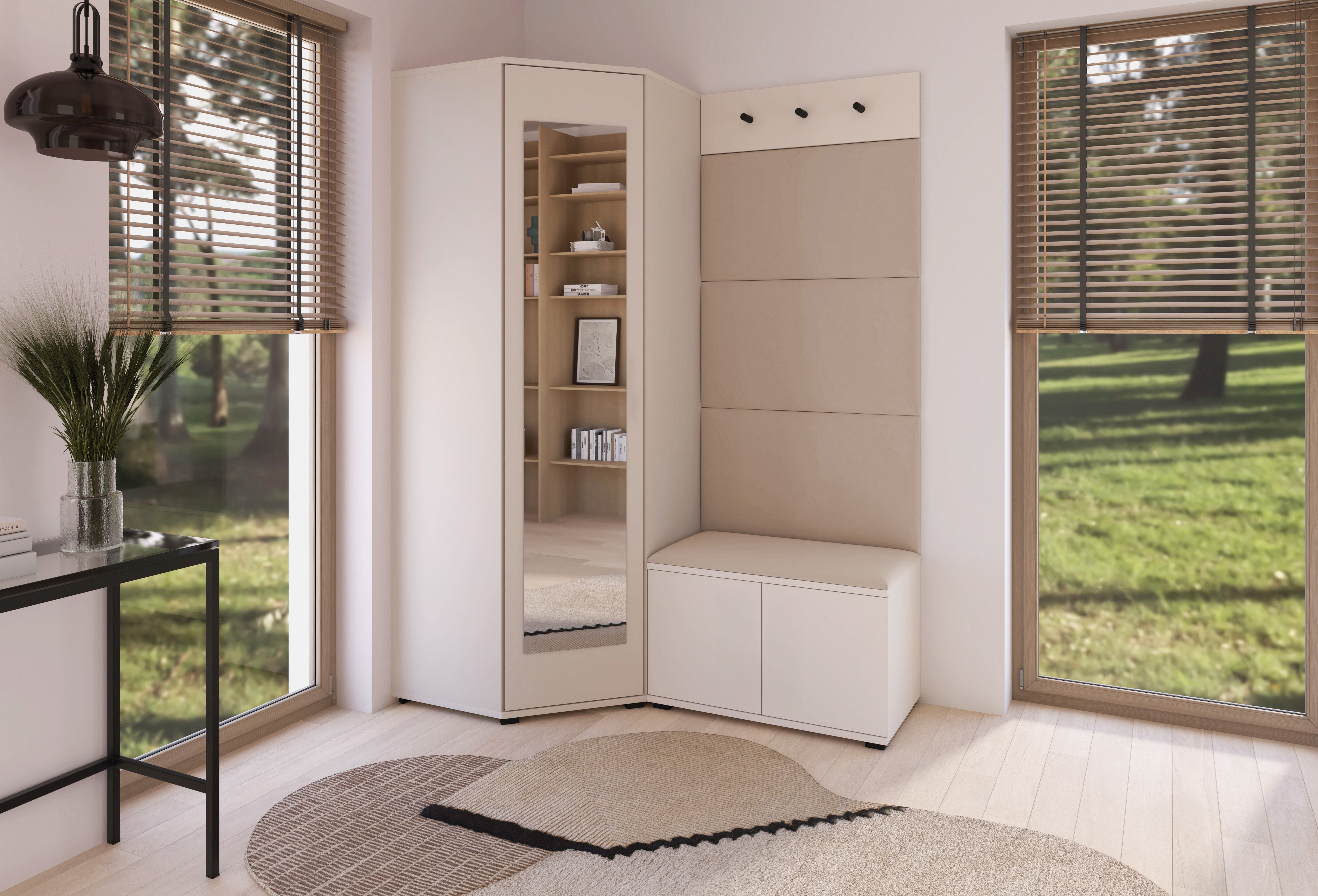 PK Bianco 17 Hallway Wardrobe Set - Upholstered Panels in Various Colours