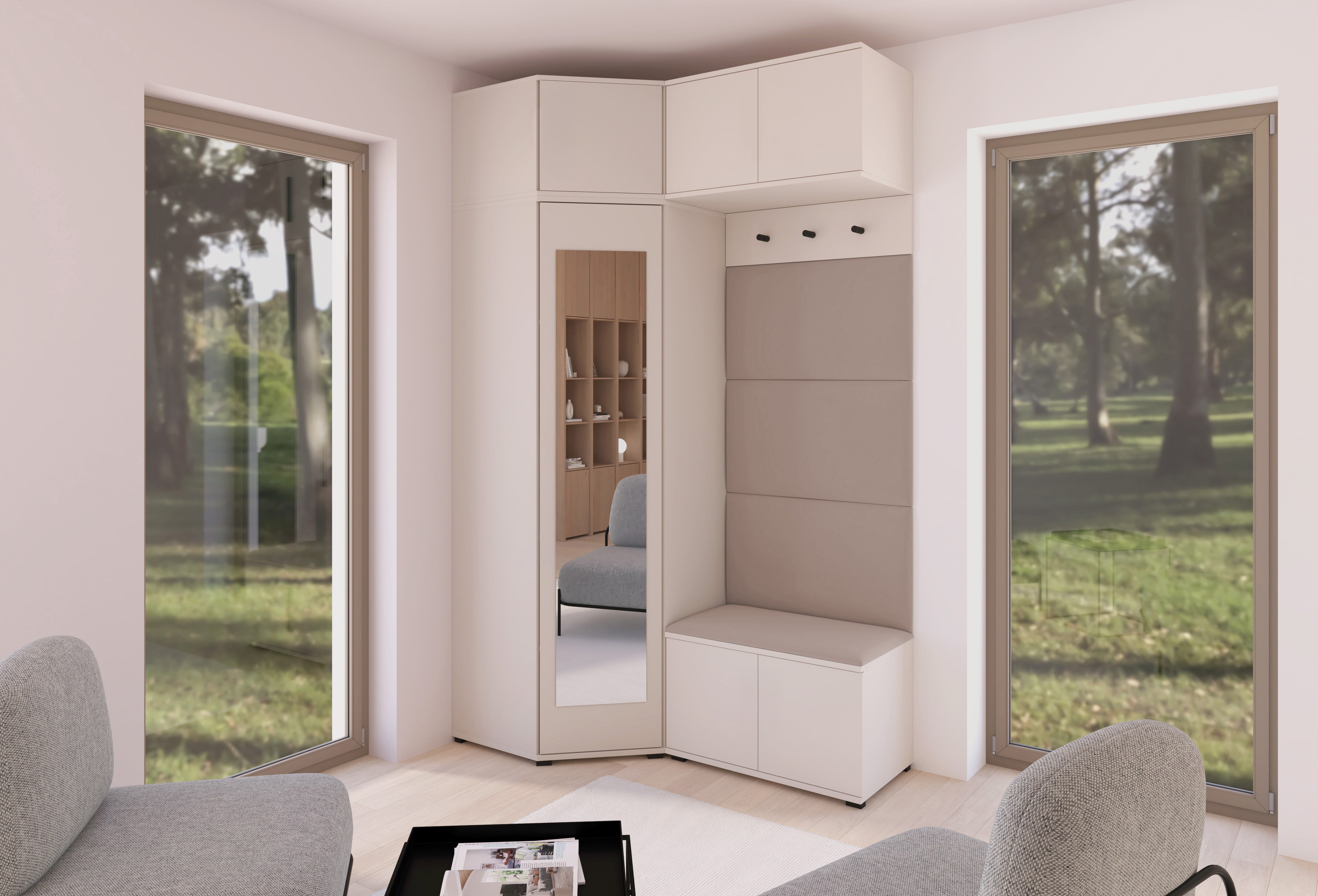 PK Bianco 19 Hallway Wardrobe Set - Upholstered Panels in Various Colours