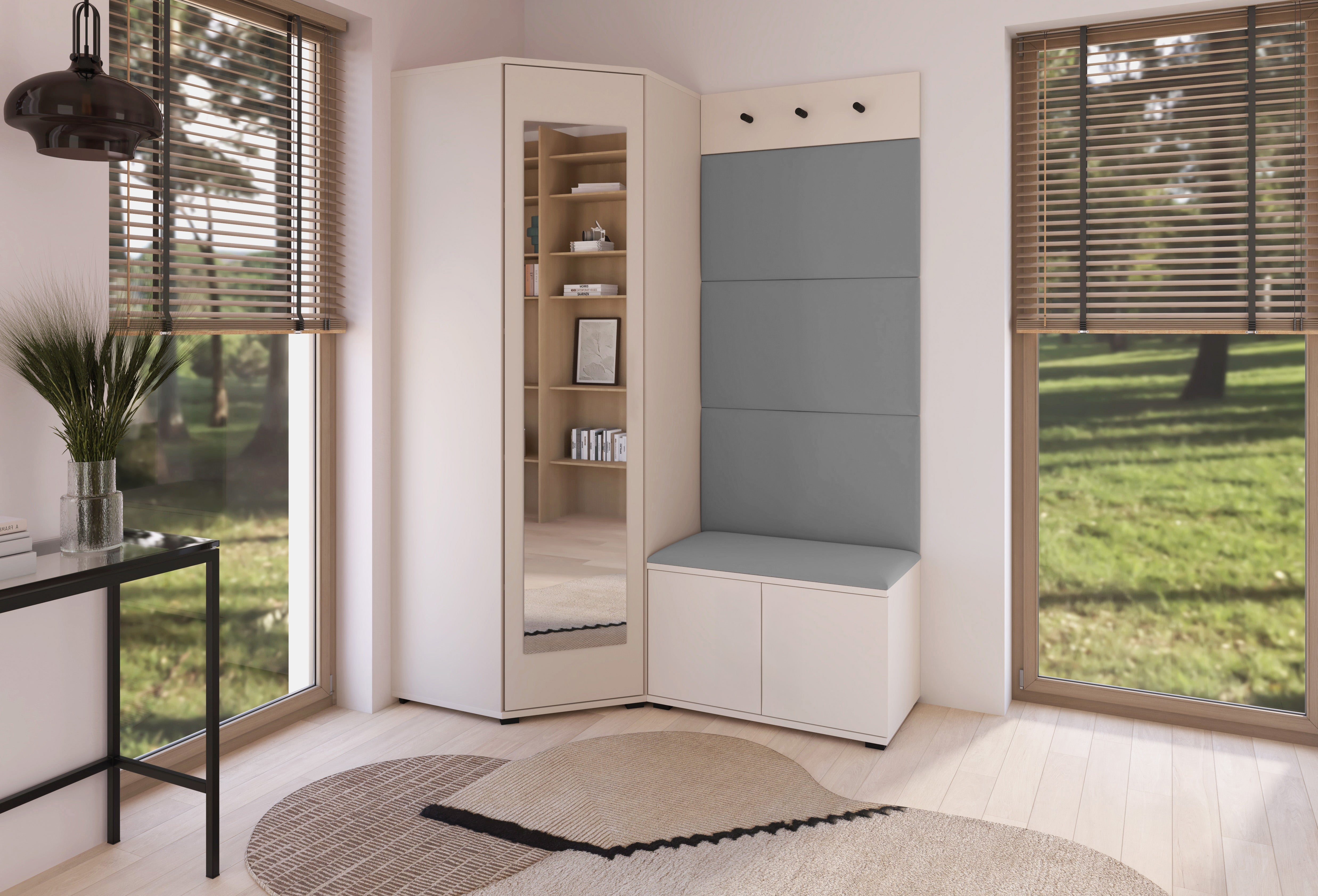 PK Bianco 17 Hallway Wardrobe Set - Upholstered Panels in Various Colours
