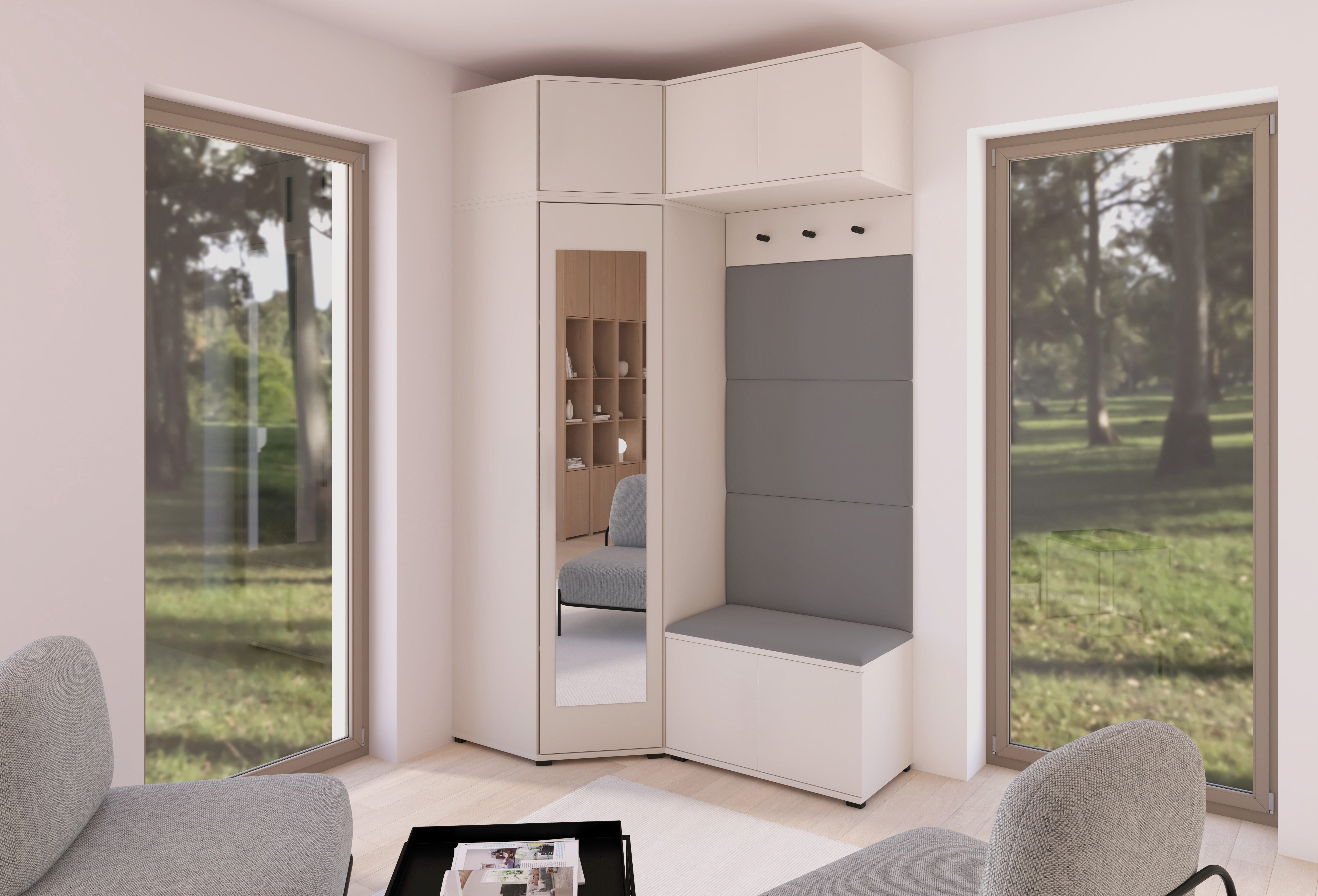 PK Bianco 19 Hallway Wardrobe Set - Upholstered Panels in Various Colours