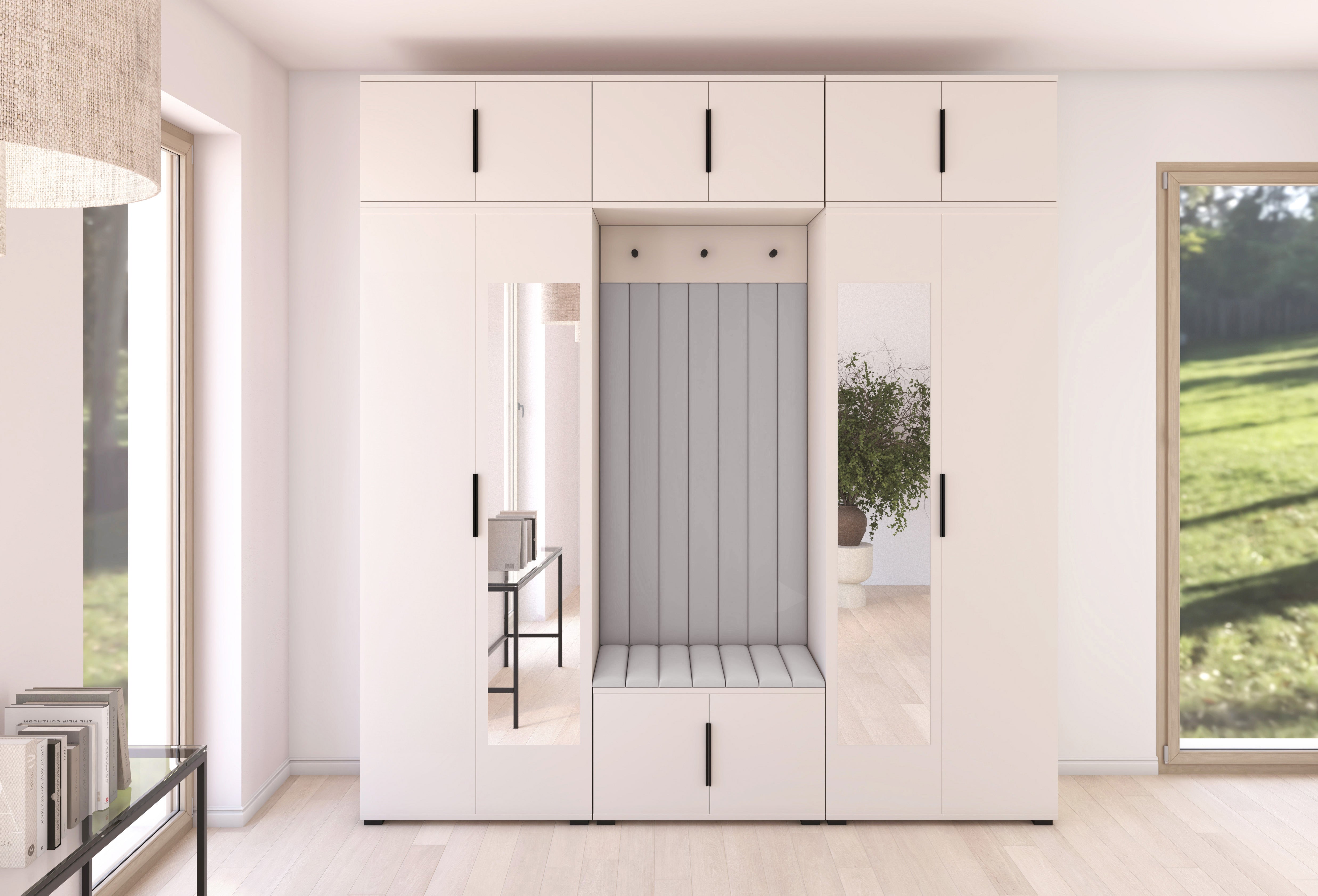 PK Bianco 12 Hallway Wardrobe Set - Upholstered Panels in Various Colours