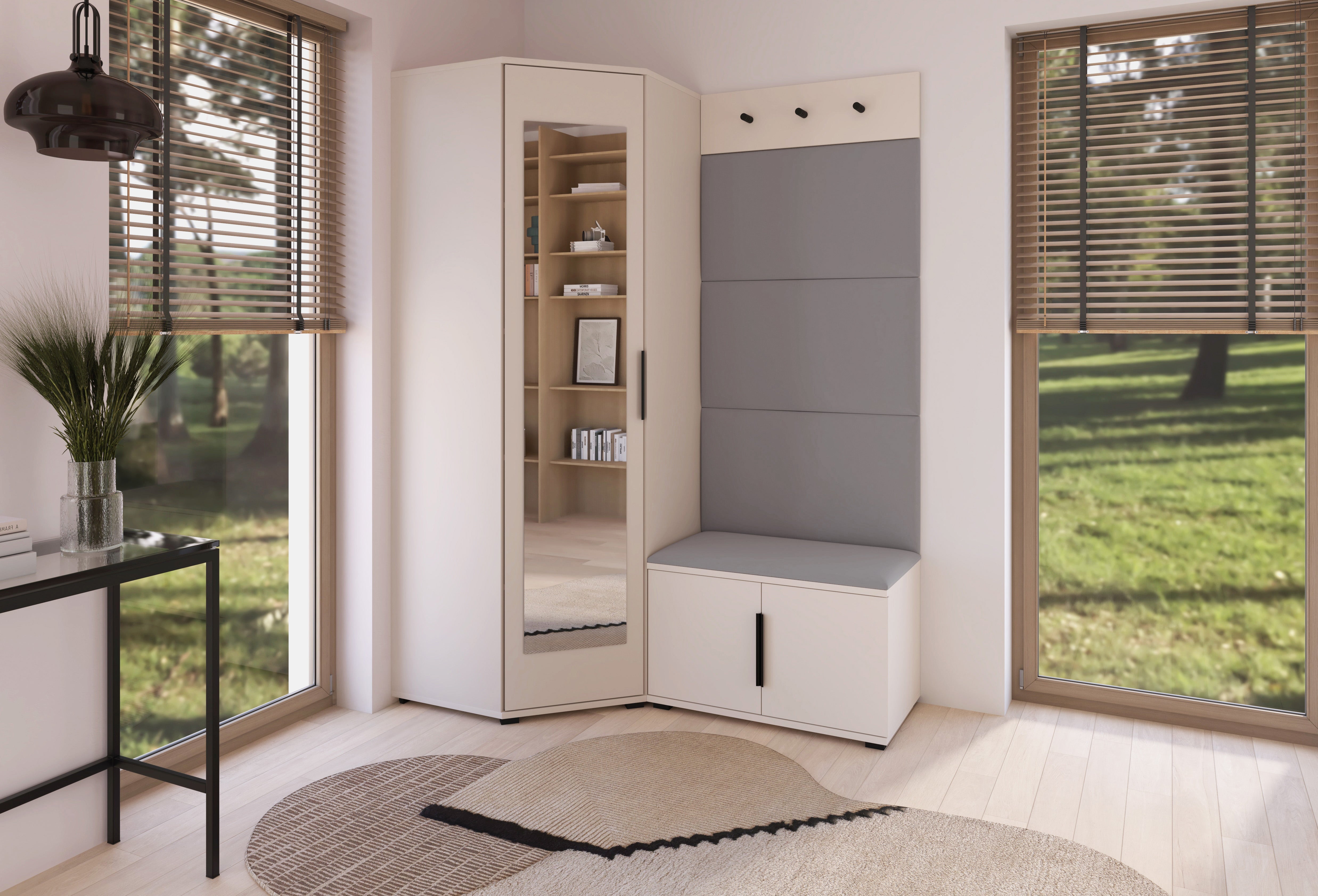 PK Bianco 17 Hallway Wardrobe Set - Upholstered Panels in Various Colours