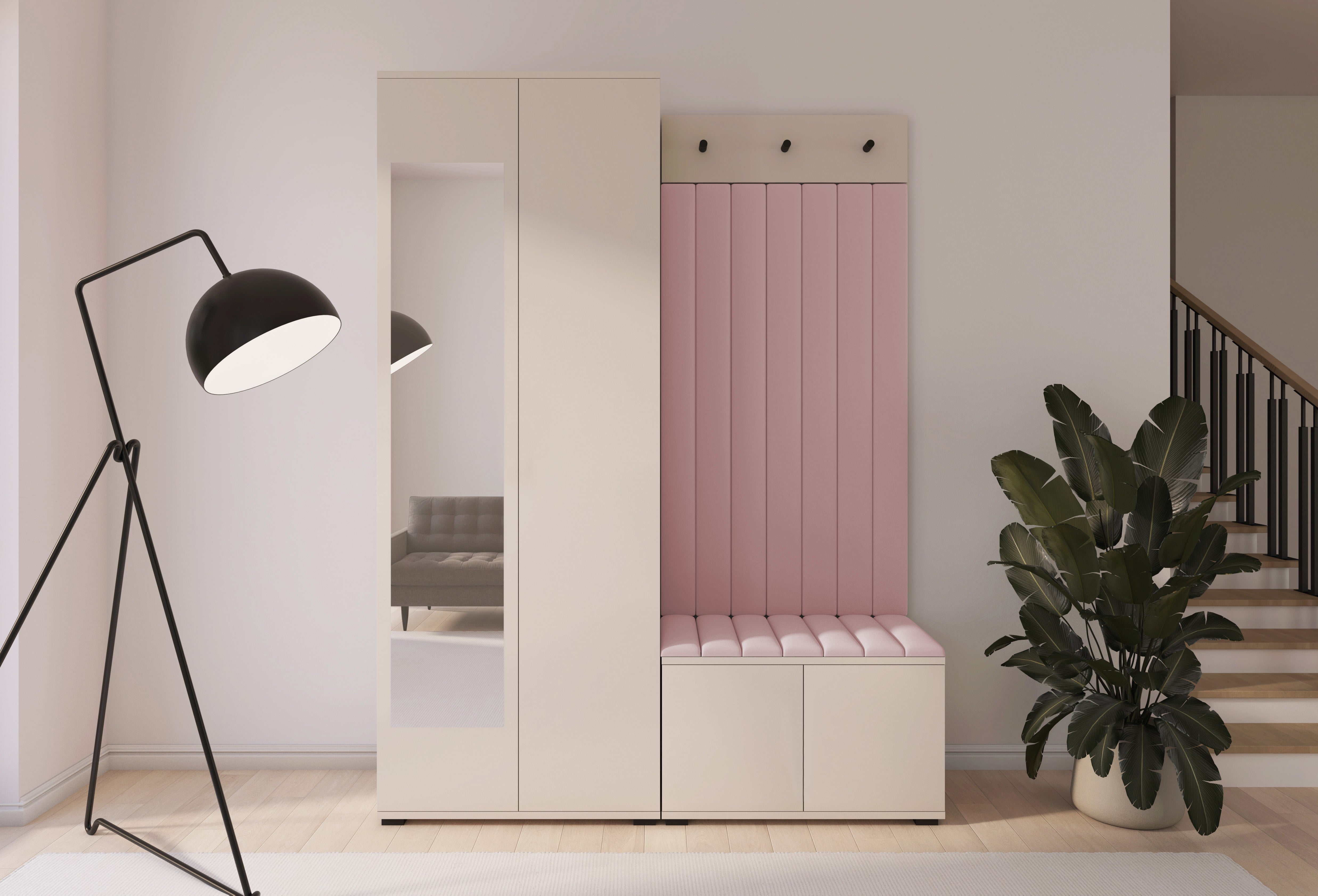 PK Bianco 13 Hallway Wardrobe Set - Upholstered Panels in Various Colours