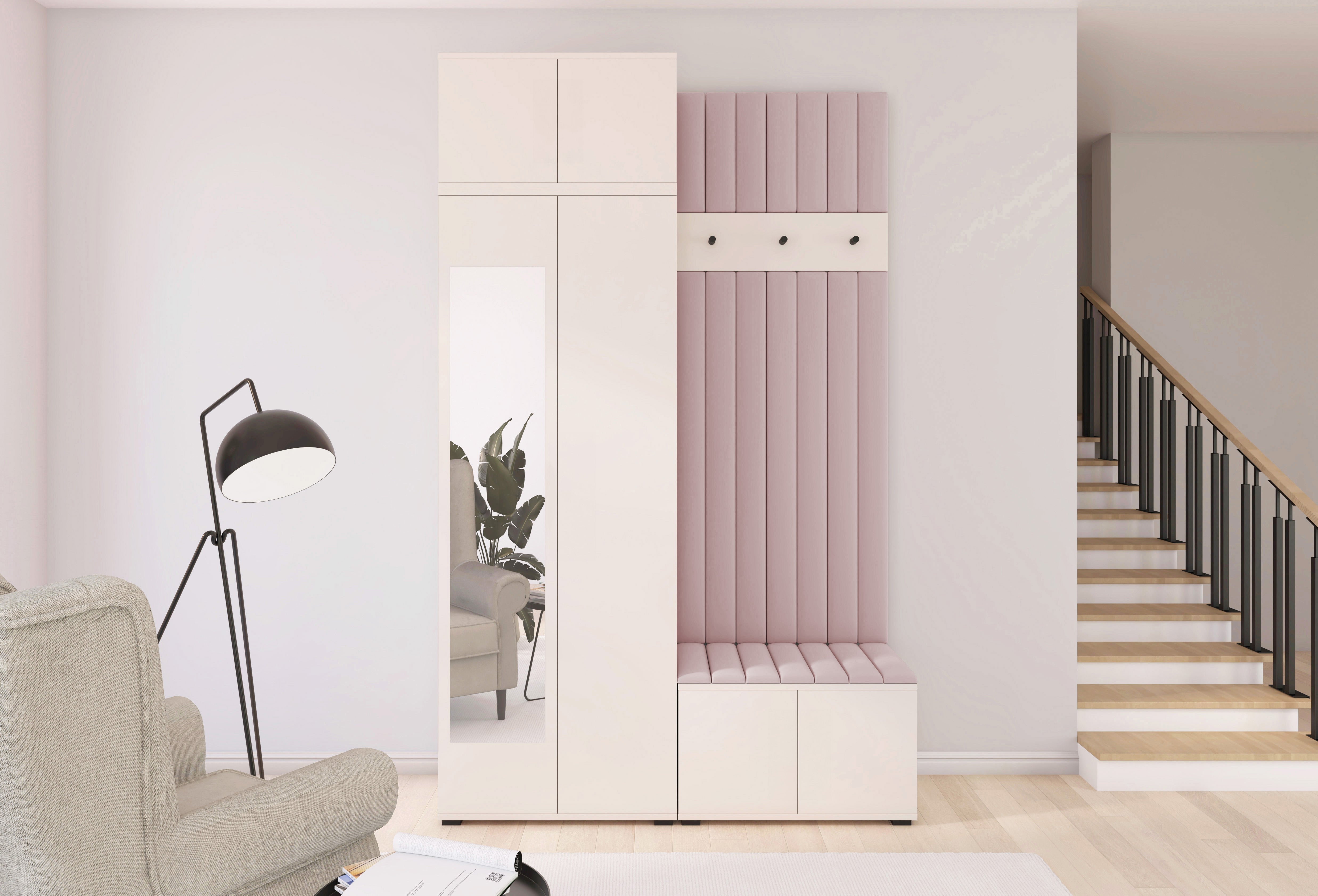 PK Bianco 14 Hallway Wardrobe Set - Upholstered Panels in Various Colours