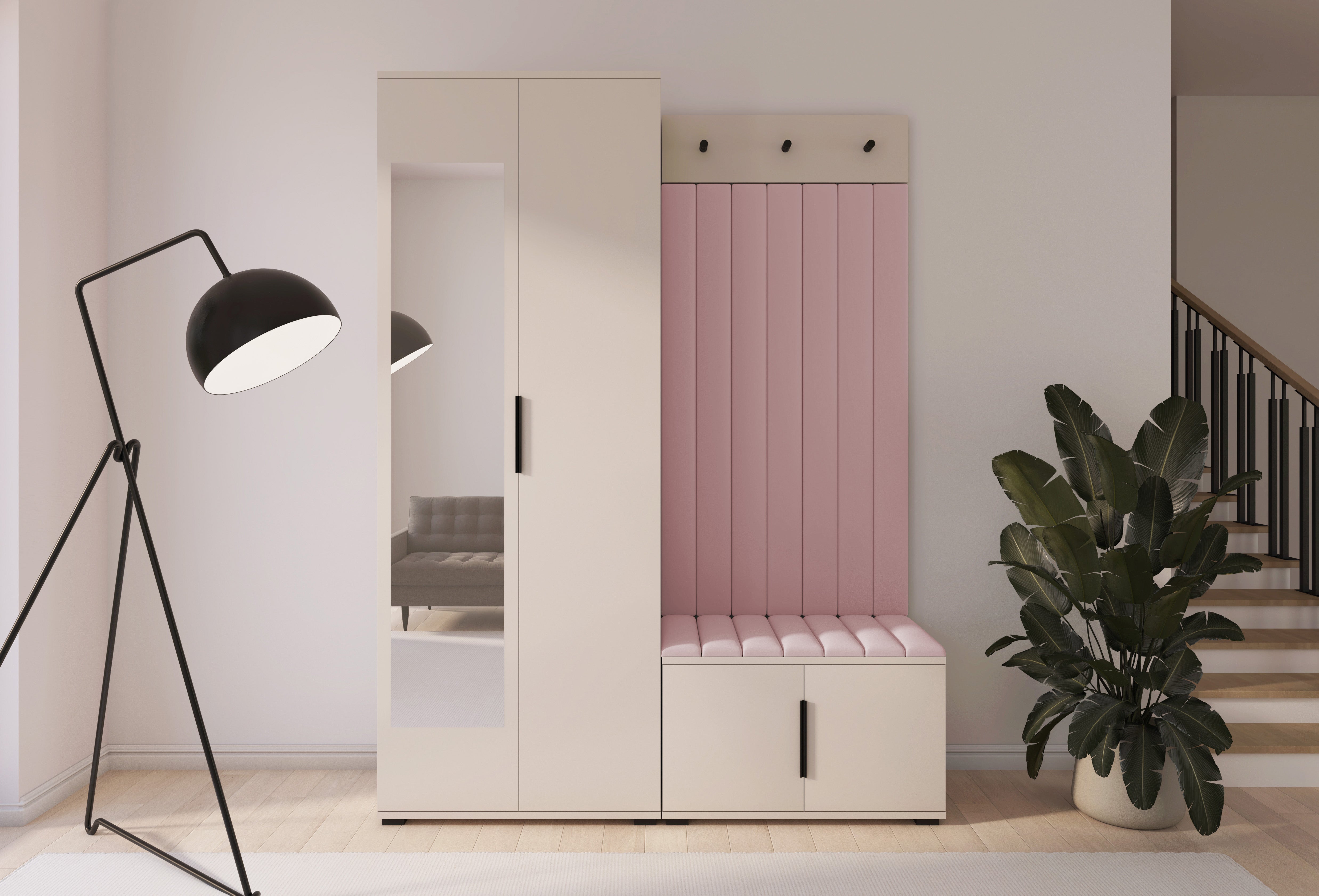 PK Bianco 13 Hallway Wardrobe Set - Upholstered Panels in Various Colours