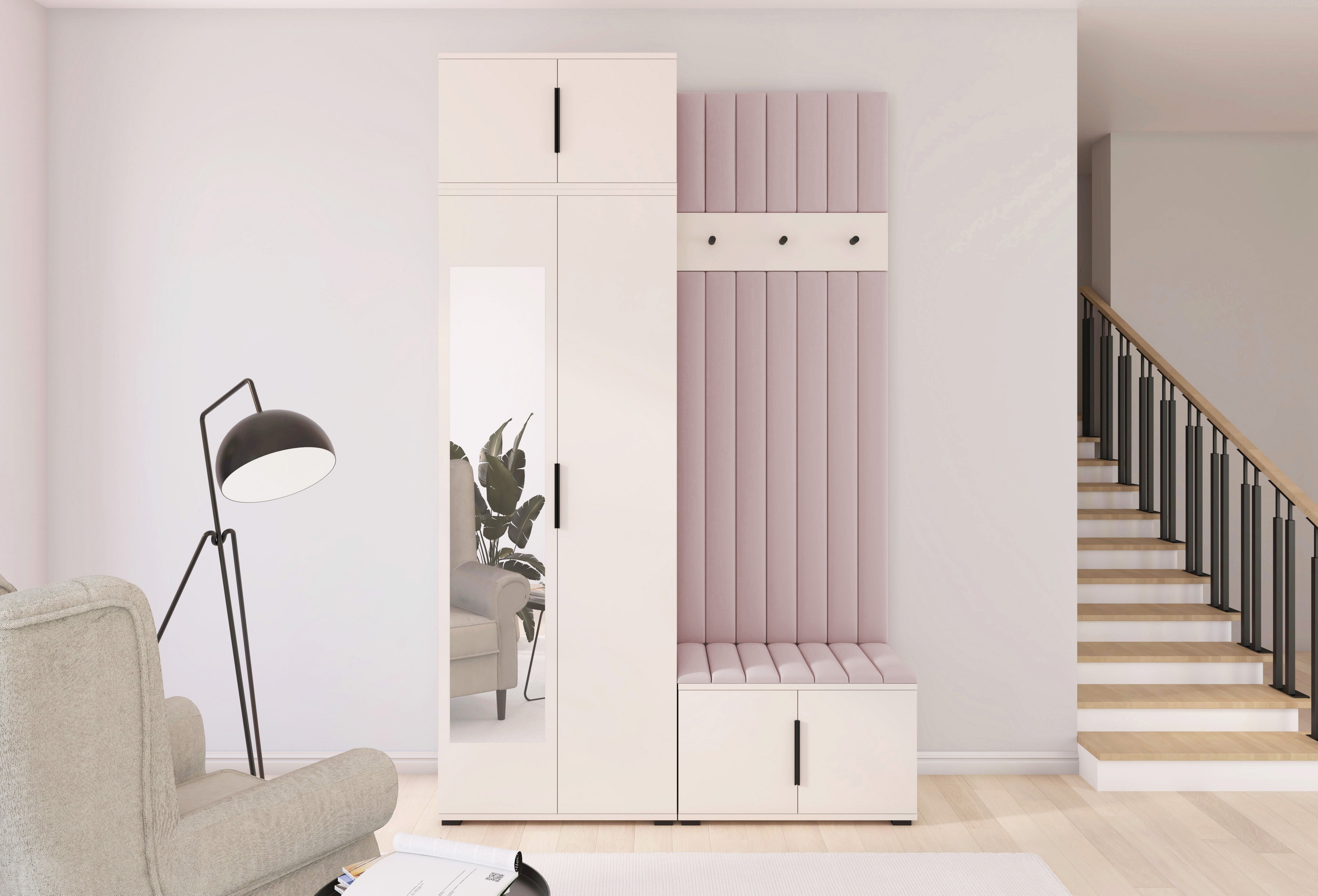PK Bianco 14 Hallway Wardrobe Set - Upholstered Panels in Various Colours