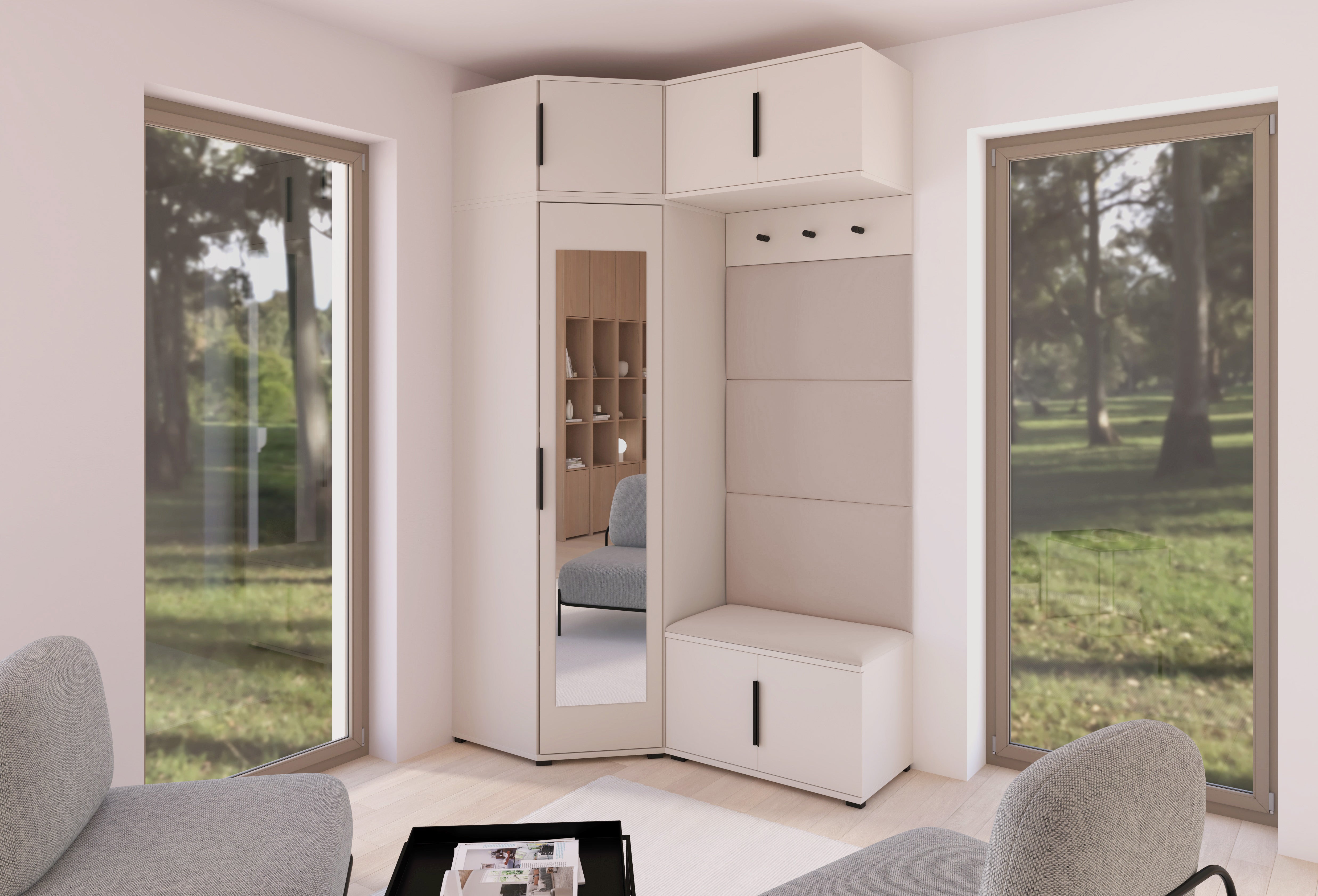 PK Bianco 19 Hallway Wardrobe Set - Upholstered Panels in Various Colours