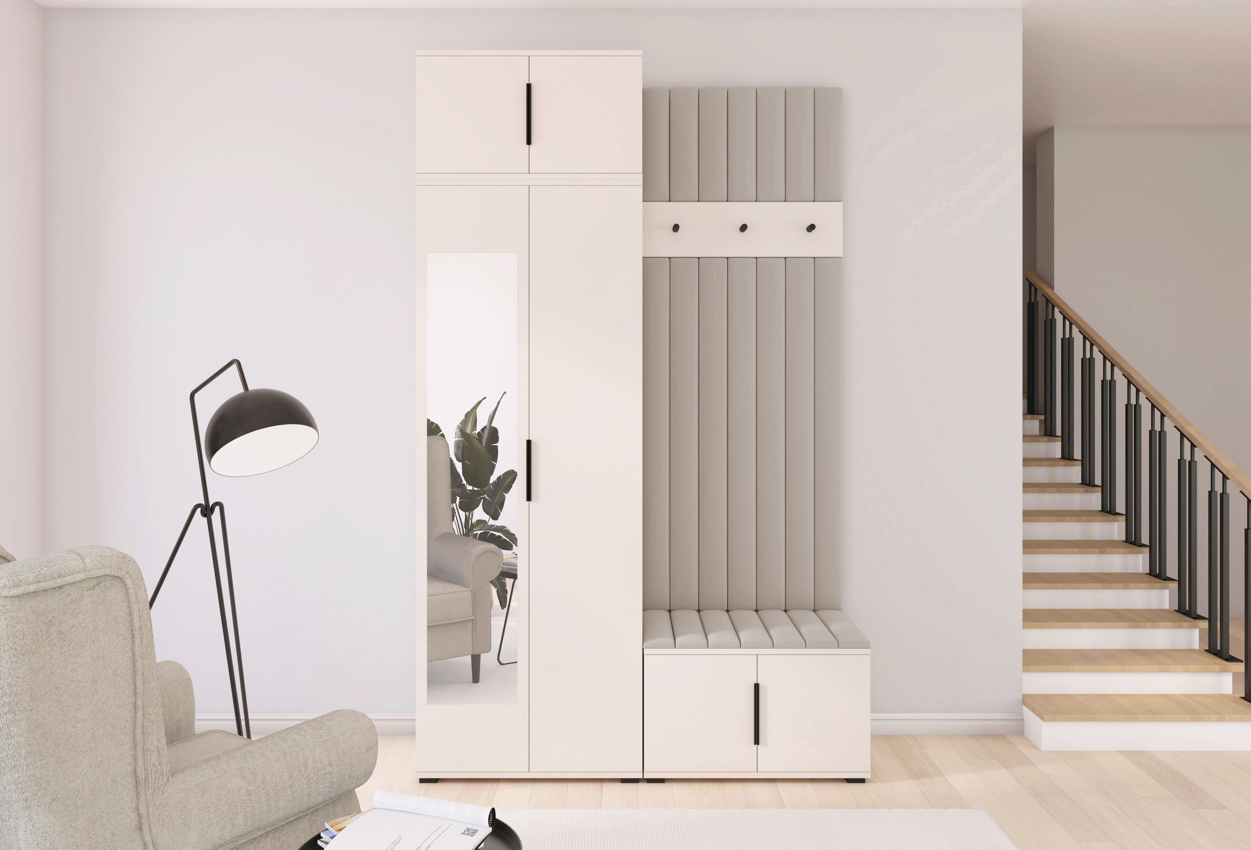 PK Bianco 14 Hallway Wardrobe Set - Upholstered Panels in Various Colours