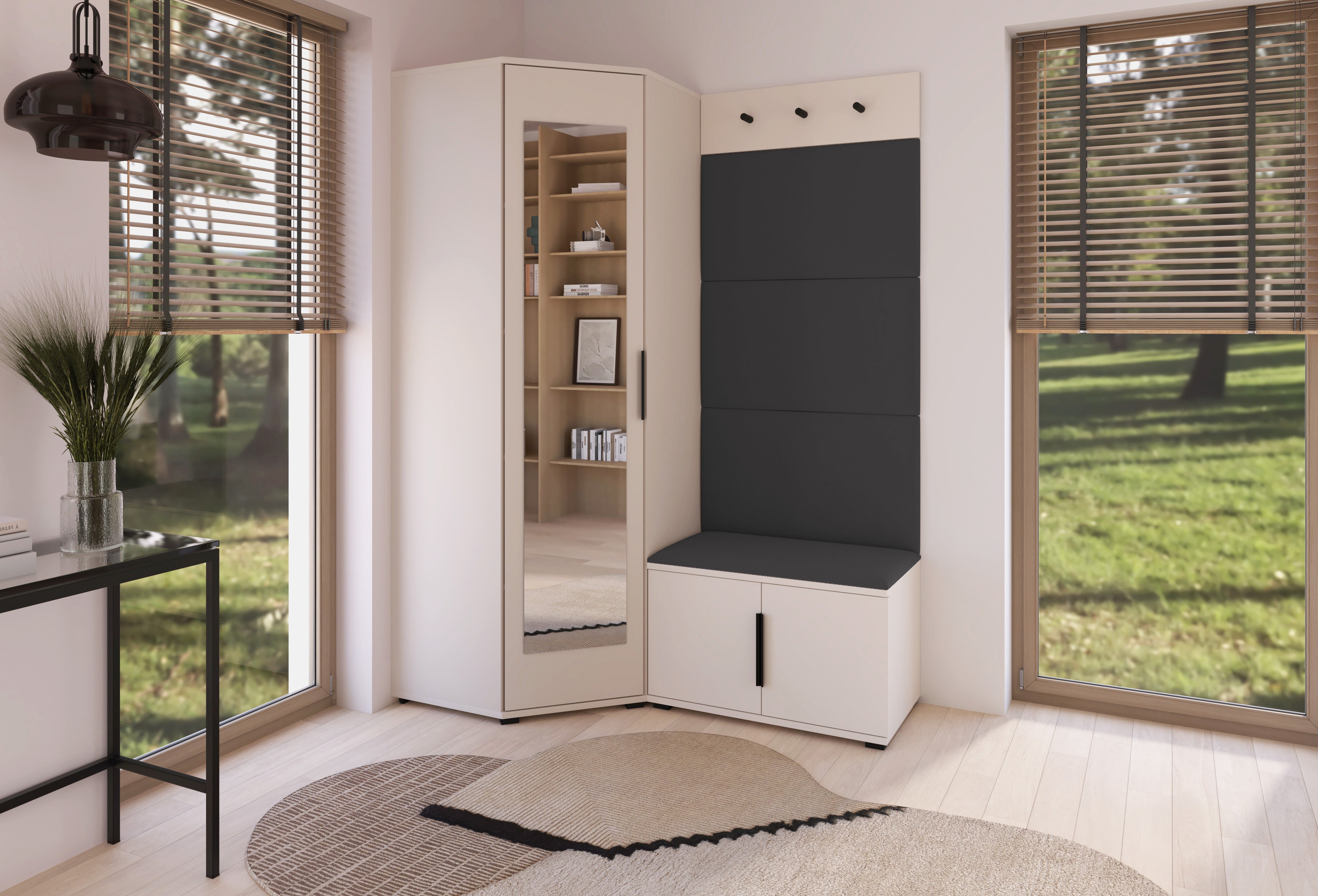 PK Bianco 17 Hallway Wardrobe Set - Upholstered Panels in Various Colours