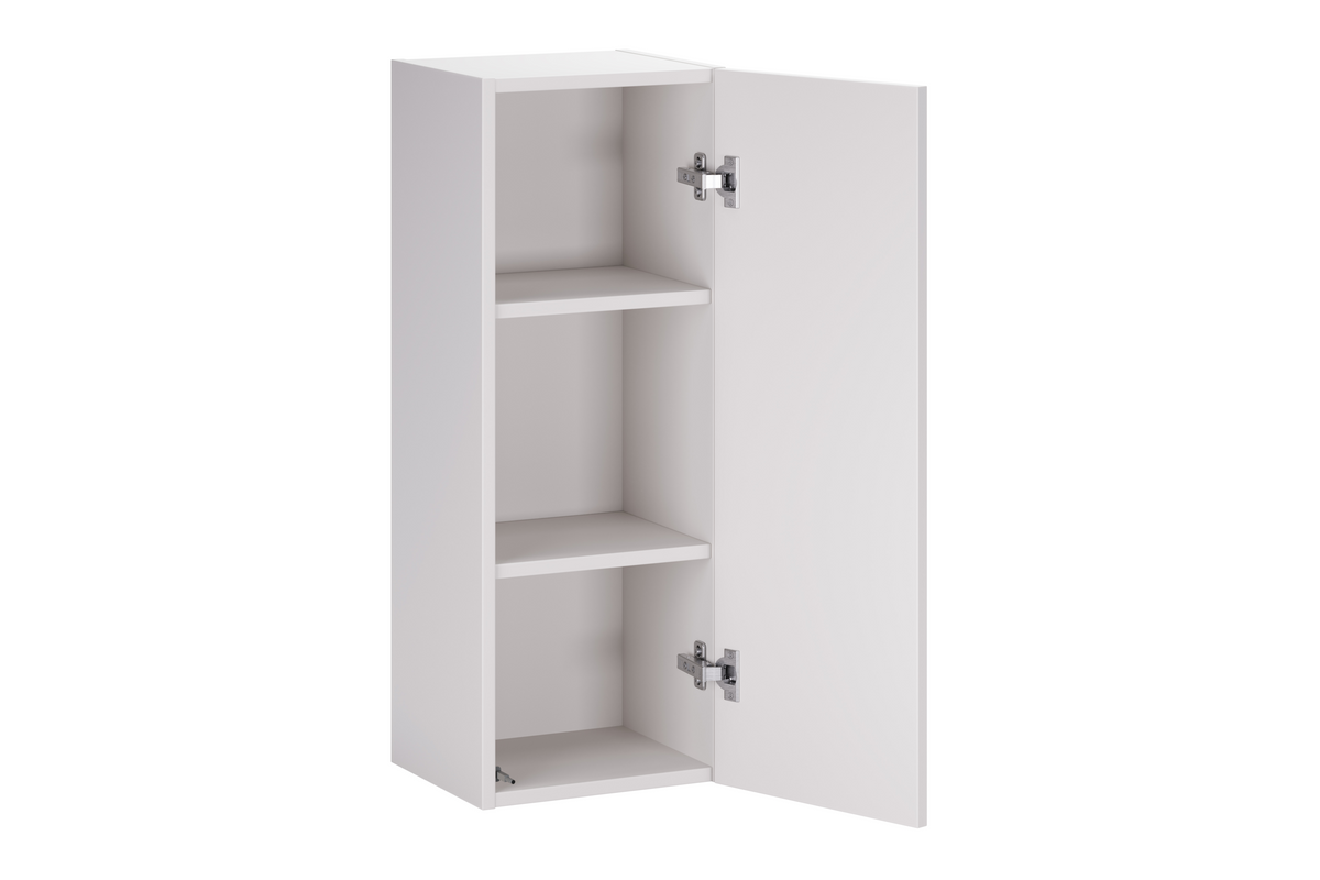 Aster White wall-hung cabinet 1 door 80cm – interior view showing 3 shelves and push-to-open system