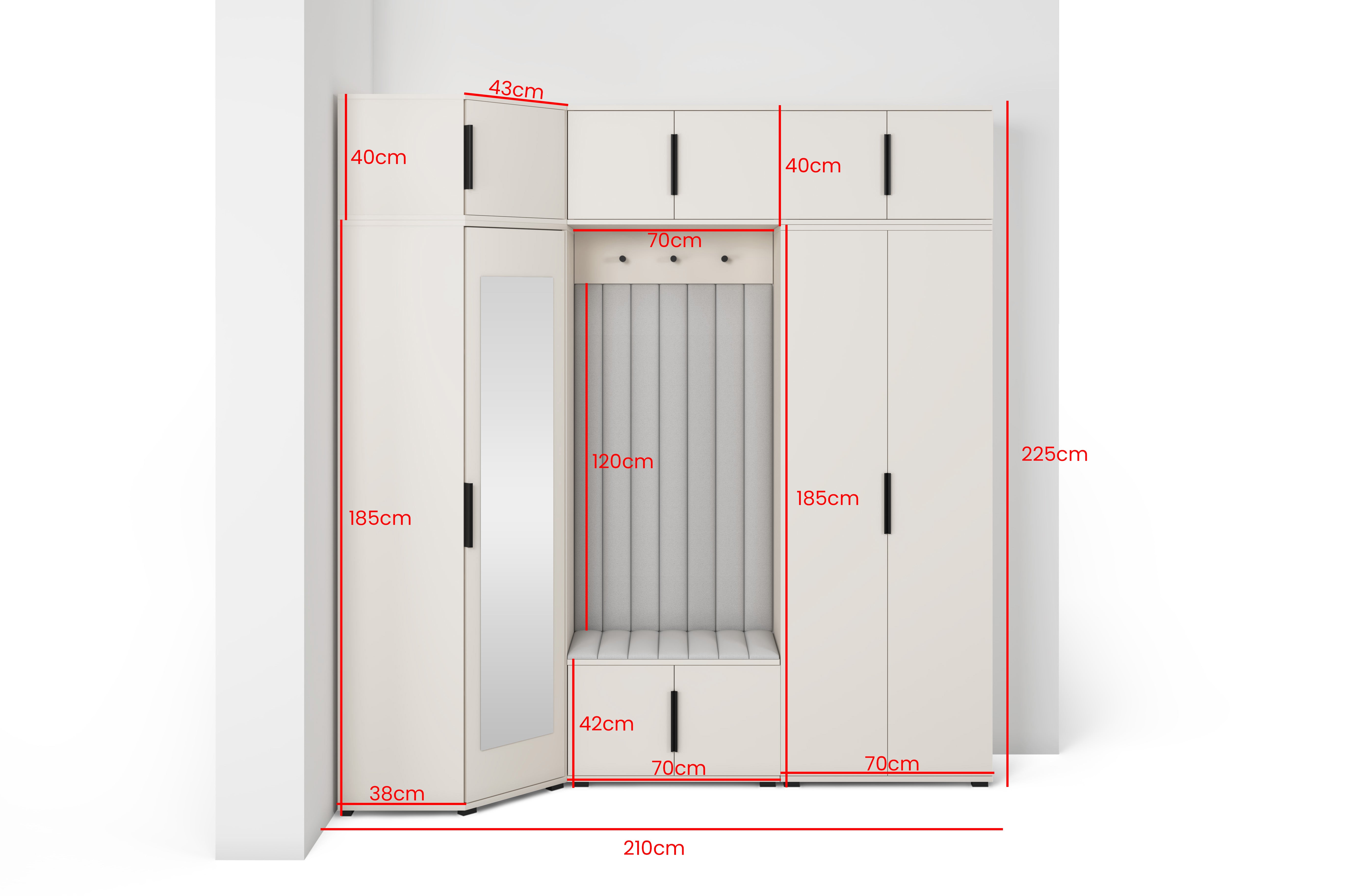 PK Bianco 24 Hallway Wardrobe Set - Upholstered Panels in Various Colours