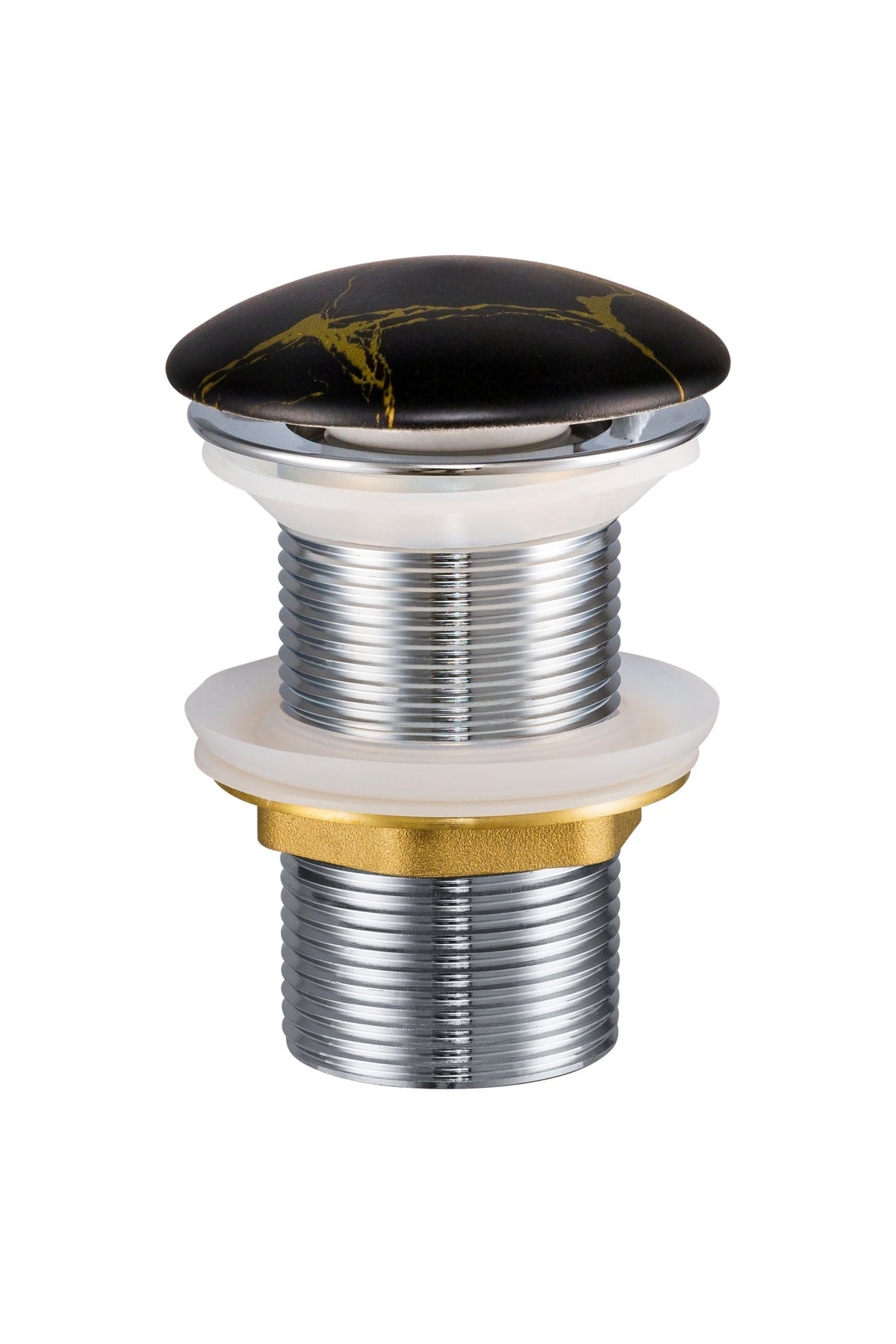 Click-Clack Waschtischablauf – Mattschwarz-Goldmarmor, T201M-B12-3