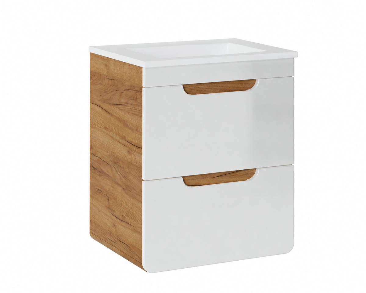 Waschtischunterschrank Aruba – Craft Oak / Weiß Hochglanz | 40 & 50 cm | Build Your Bathroom
