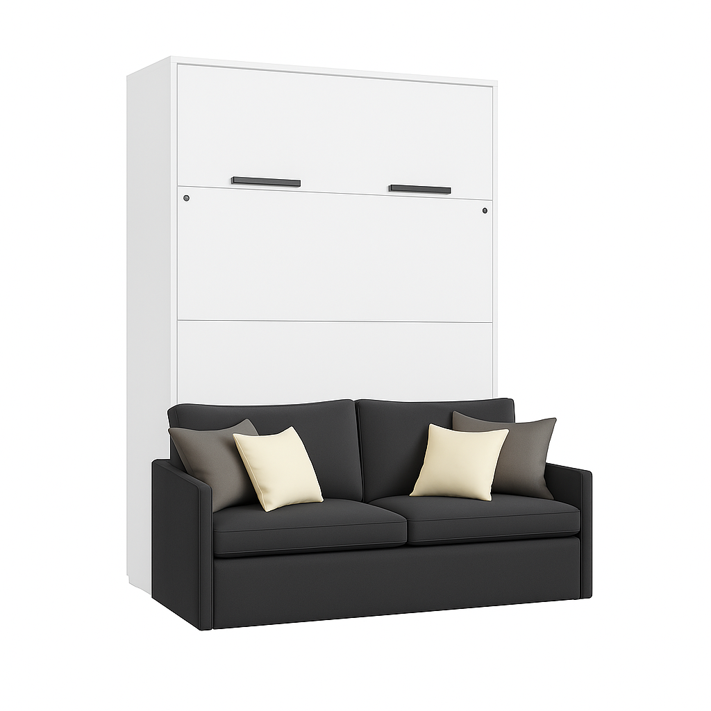 Genius Schrankbett 140x200 cm mit ECO-LEDER Sofa - Weiß Matt