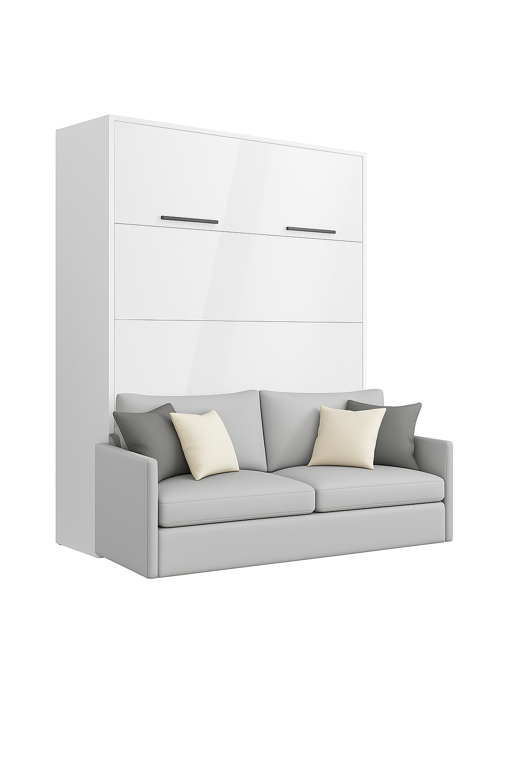 Genius Schrankbett 140x200 cm mit ECO-LEDER Sofa - Weiß Hochglanz