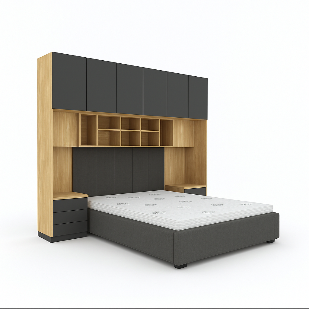 SLEEP VARIA Customizable Bedroom Build-in System with Nightstands – Oiled Oak / Graphite