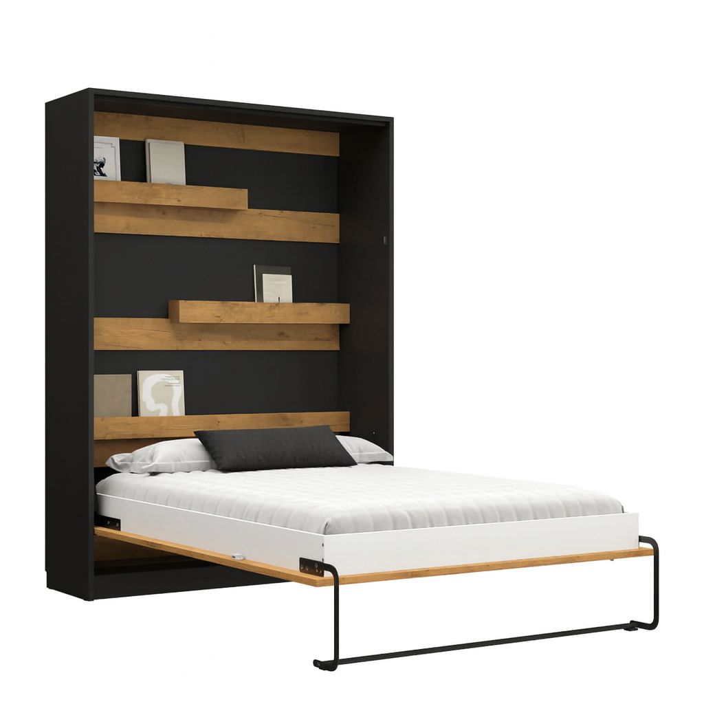 Individualisierbares Schrankbett Basic Möbelset Schwarz und Lancelot Eiche 90, 120, 140 x 200 cm