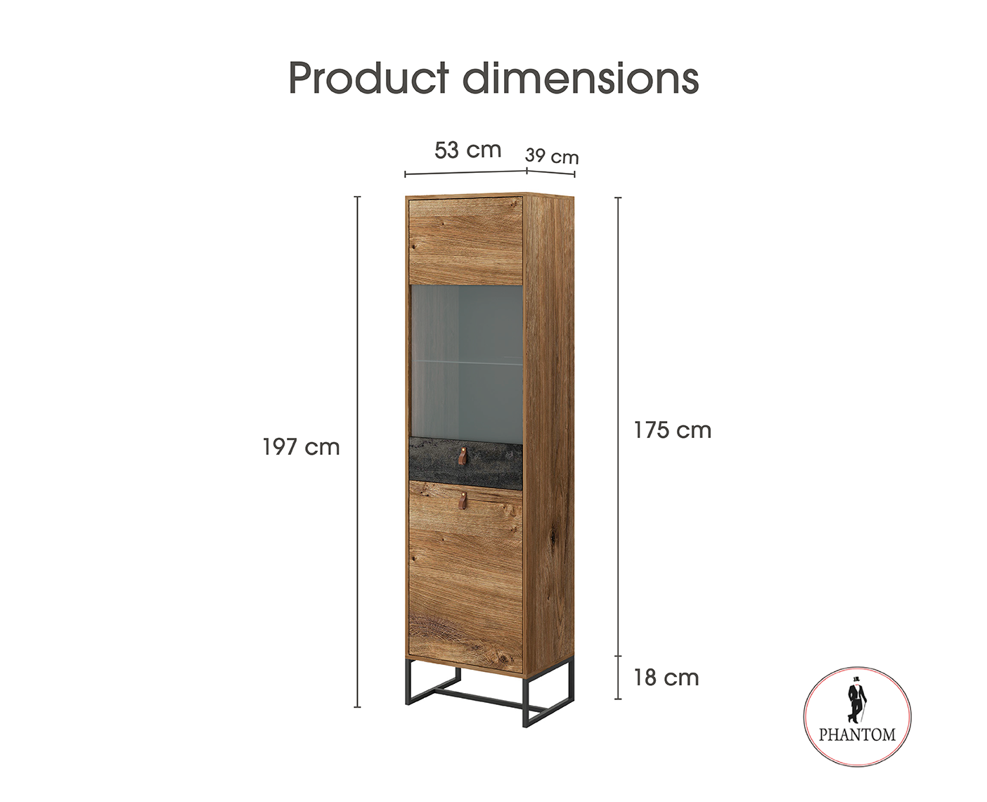 Dark Cabinet 53 - Storage Cabinet with Glass Showcase and Two Doors