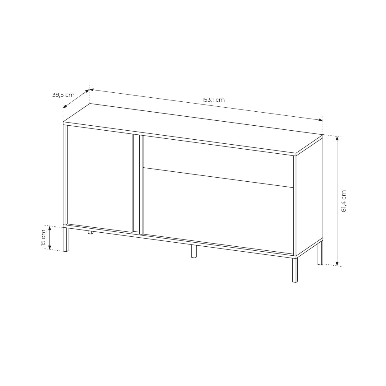 Lask Dast Sideboard with Drawers 153 × 81.4 × 39.5 cm