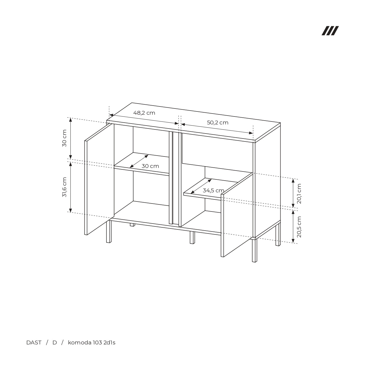 Lask Dast Highboardschrank 103 cm | 2 Türen, 1 Schublade