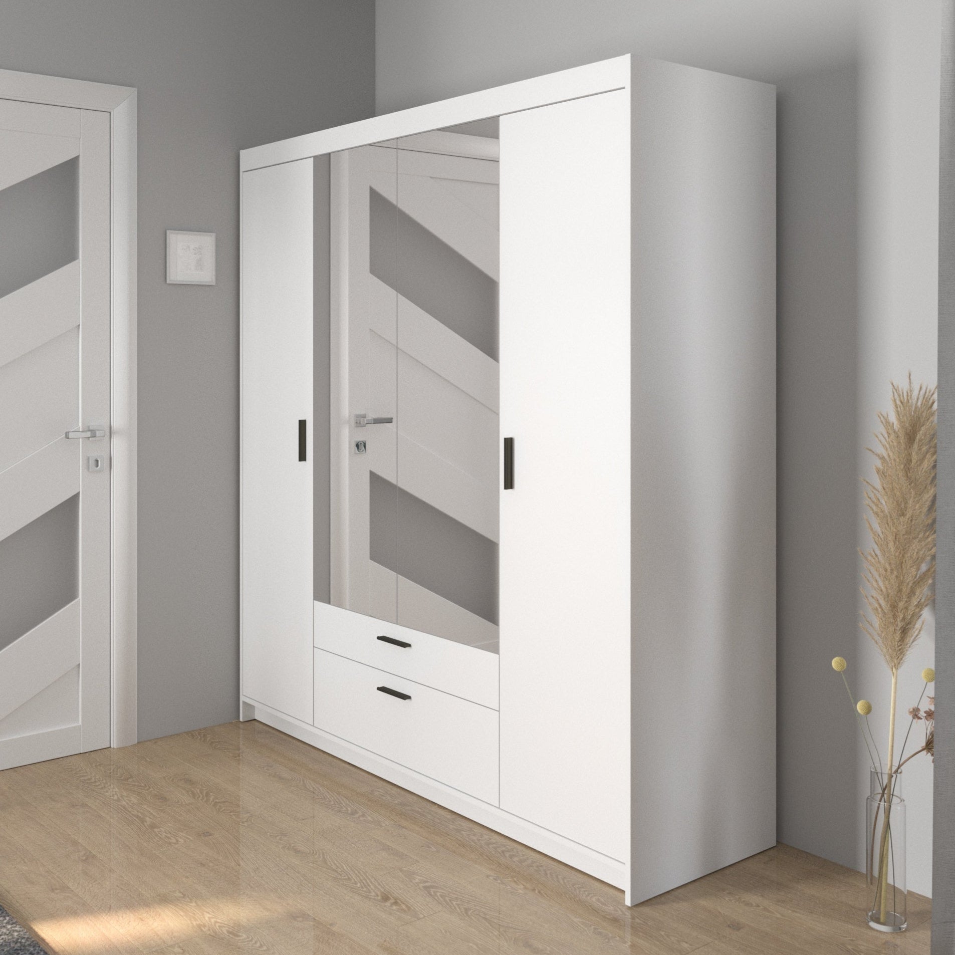 LE Elena 4D DL04 Spiegelgarderobe in Weiß