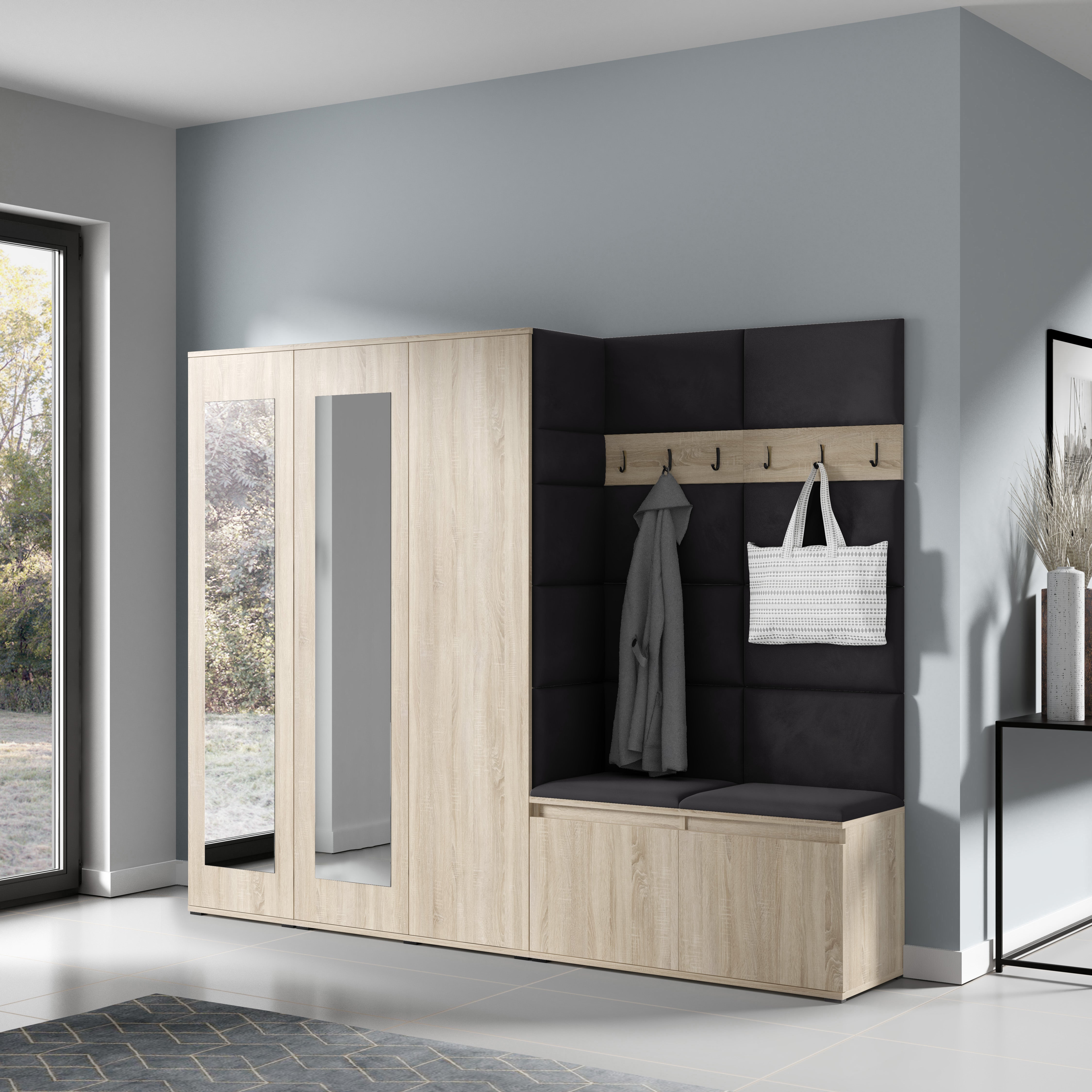 PK Emi 15 Hallway Wardrobe Sonoma Oak - Upholstered Panels in Various Colours