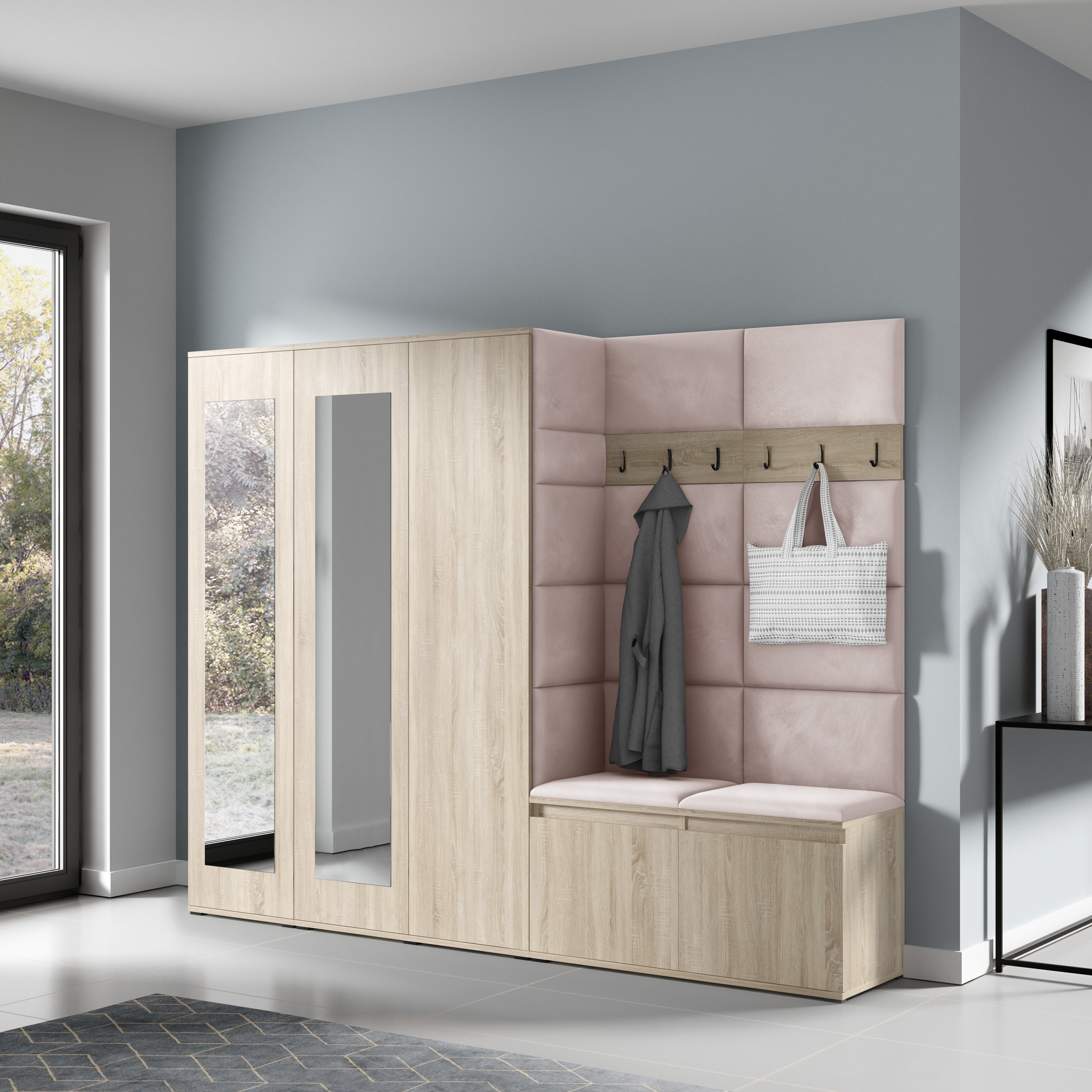 PK Emi 15 Hallway Wardrobe Sonoma Oak - Upholstered Panels in Various Colours