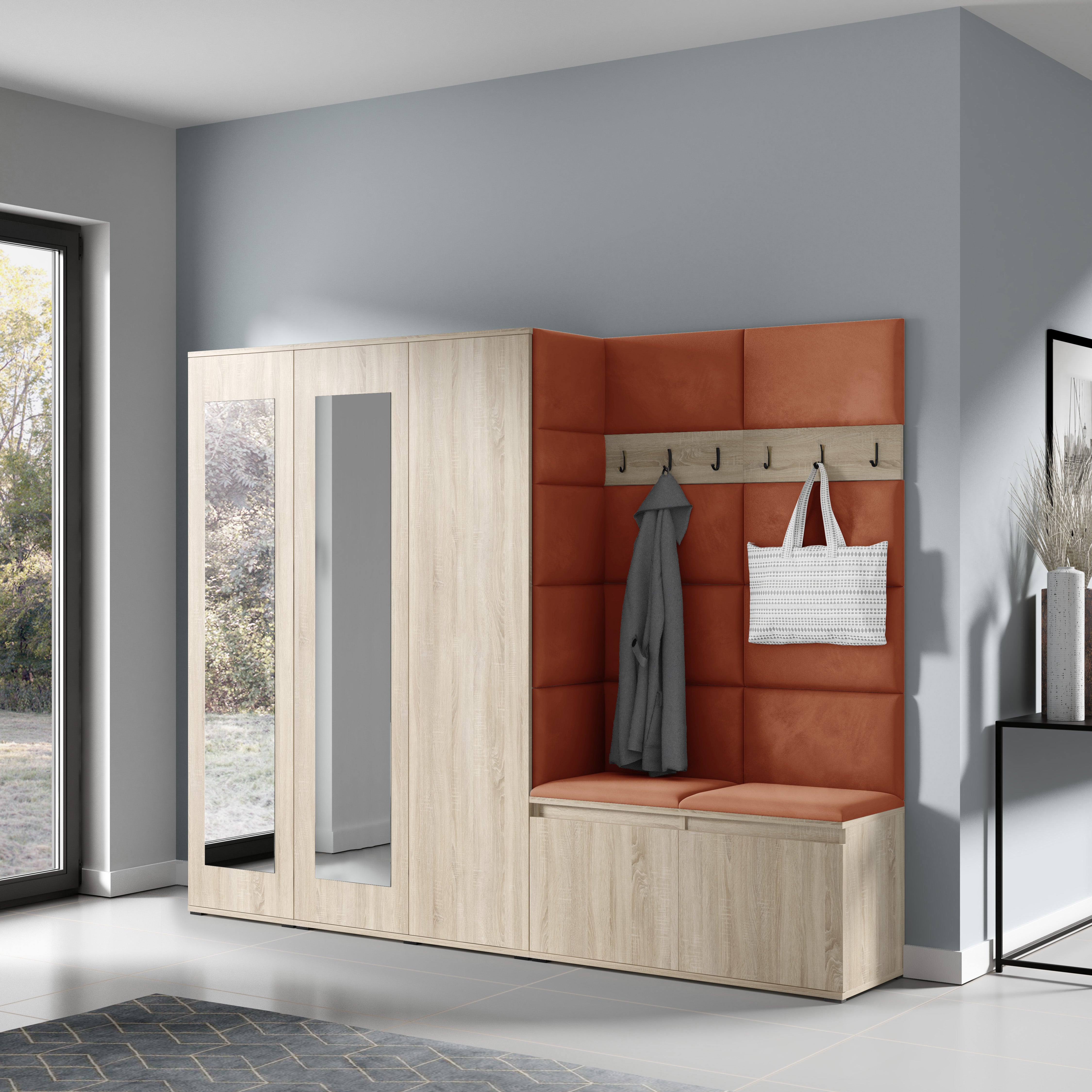 PK Emi 15 Hallway Wardrobe Sonoma Oak - Upholstered Panels in Various Colours