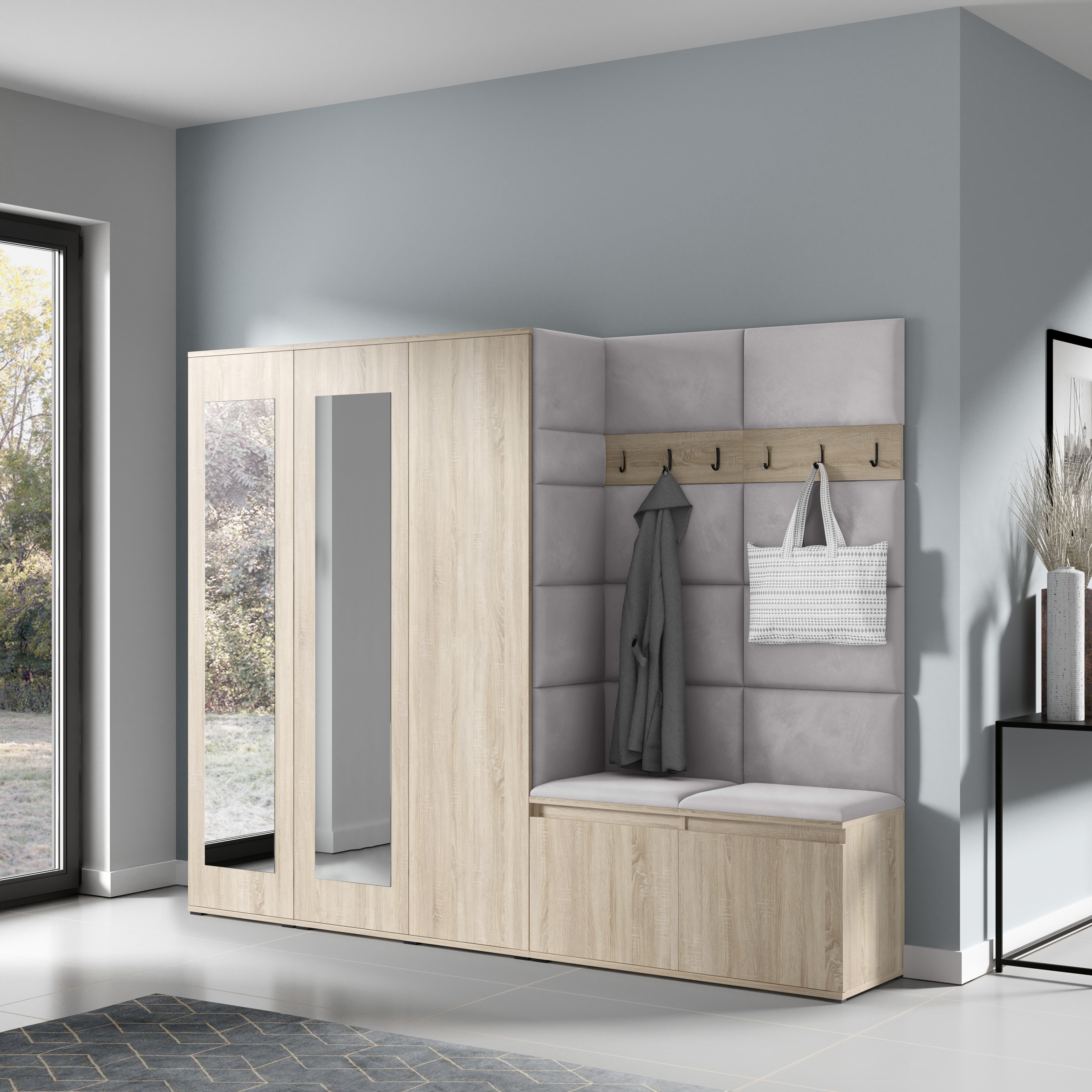 PK Emi 15 Hallway Wardrobe Sonoma Oak - Upholstered Panels in Various Colours