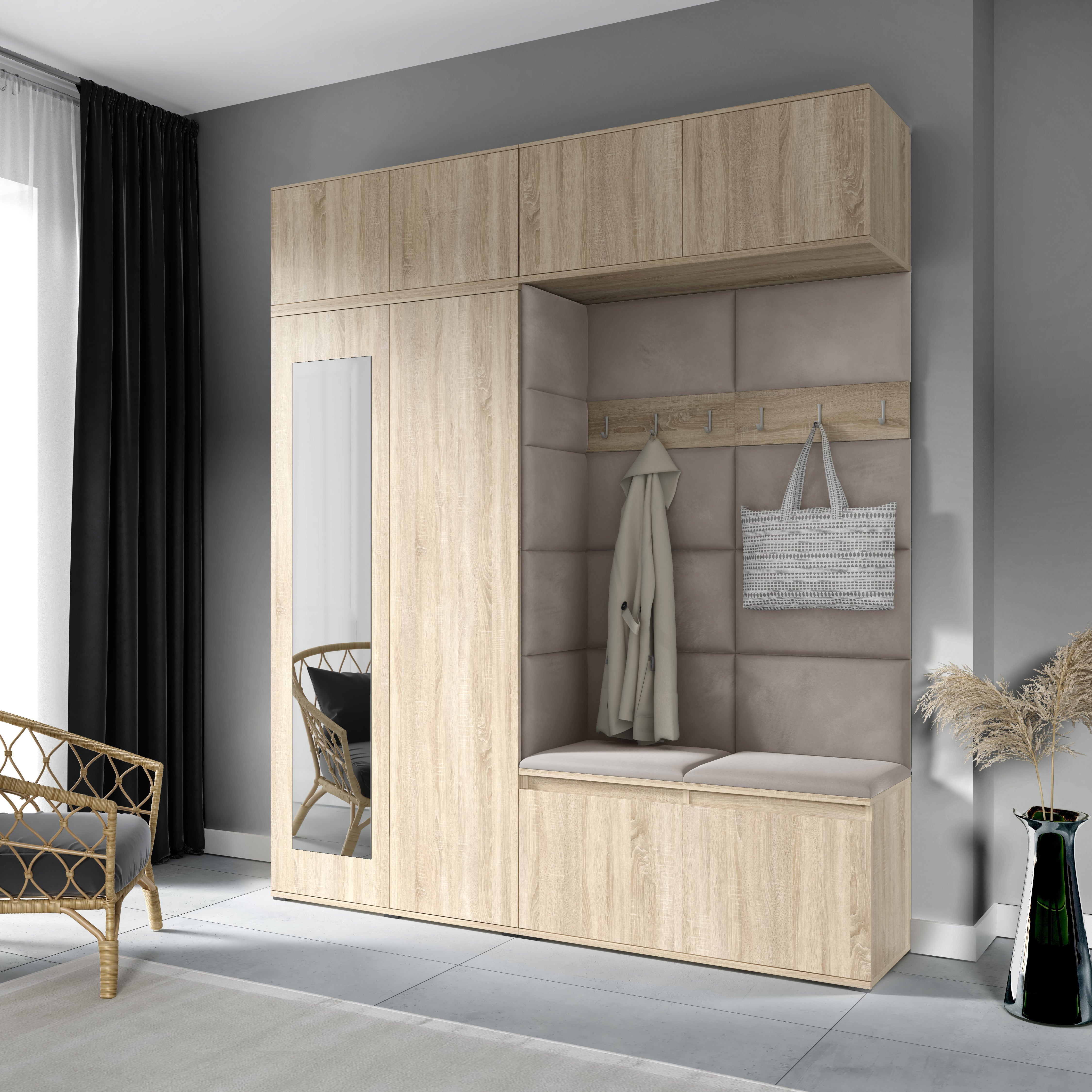PK Emi 16 Hallway Wardrobe Sonoma Oak - Upholstered Panels in Various Colours