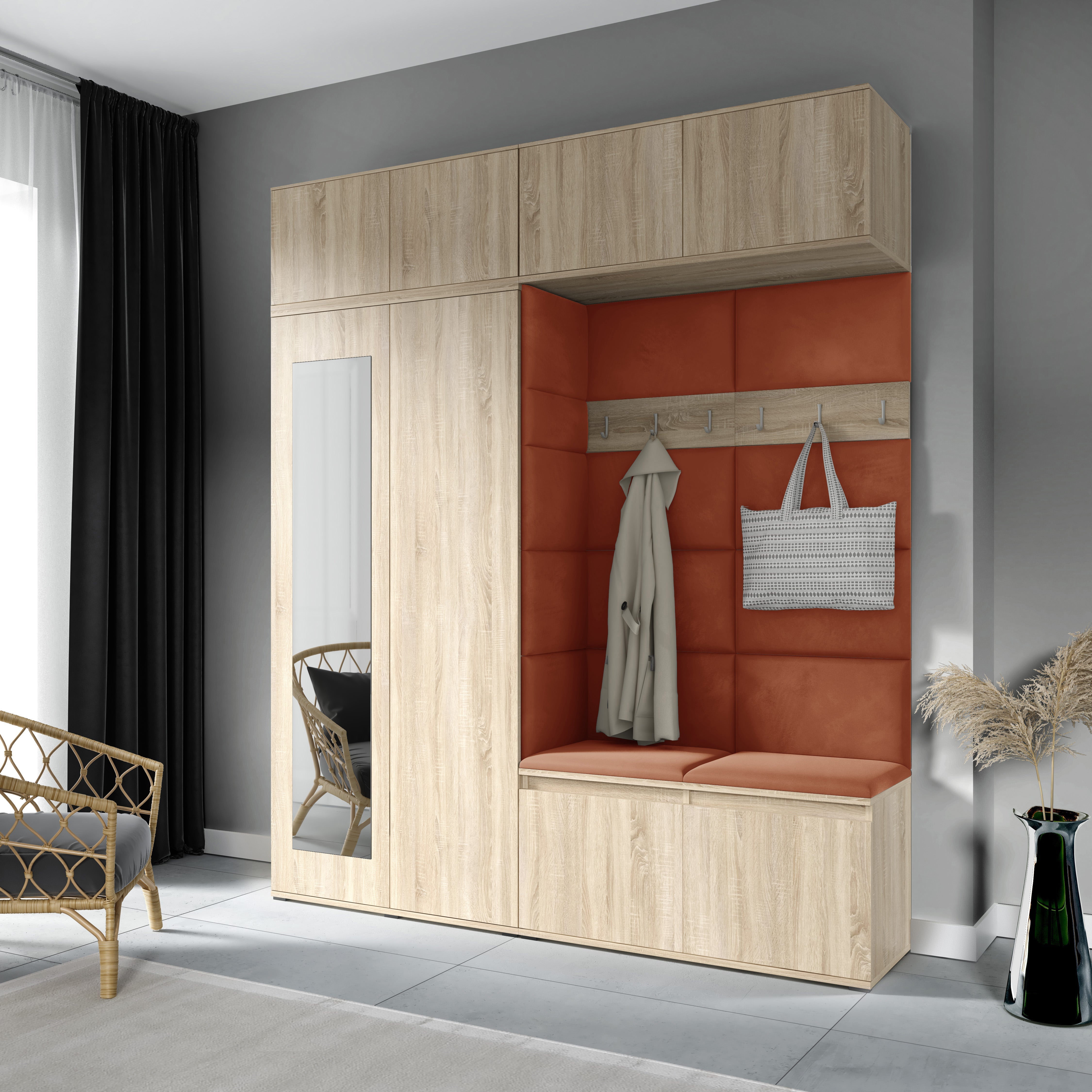 PK Emi 16 Hallway Wardrobe Sonoma Oak - Upholstered Panels in Various Colours