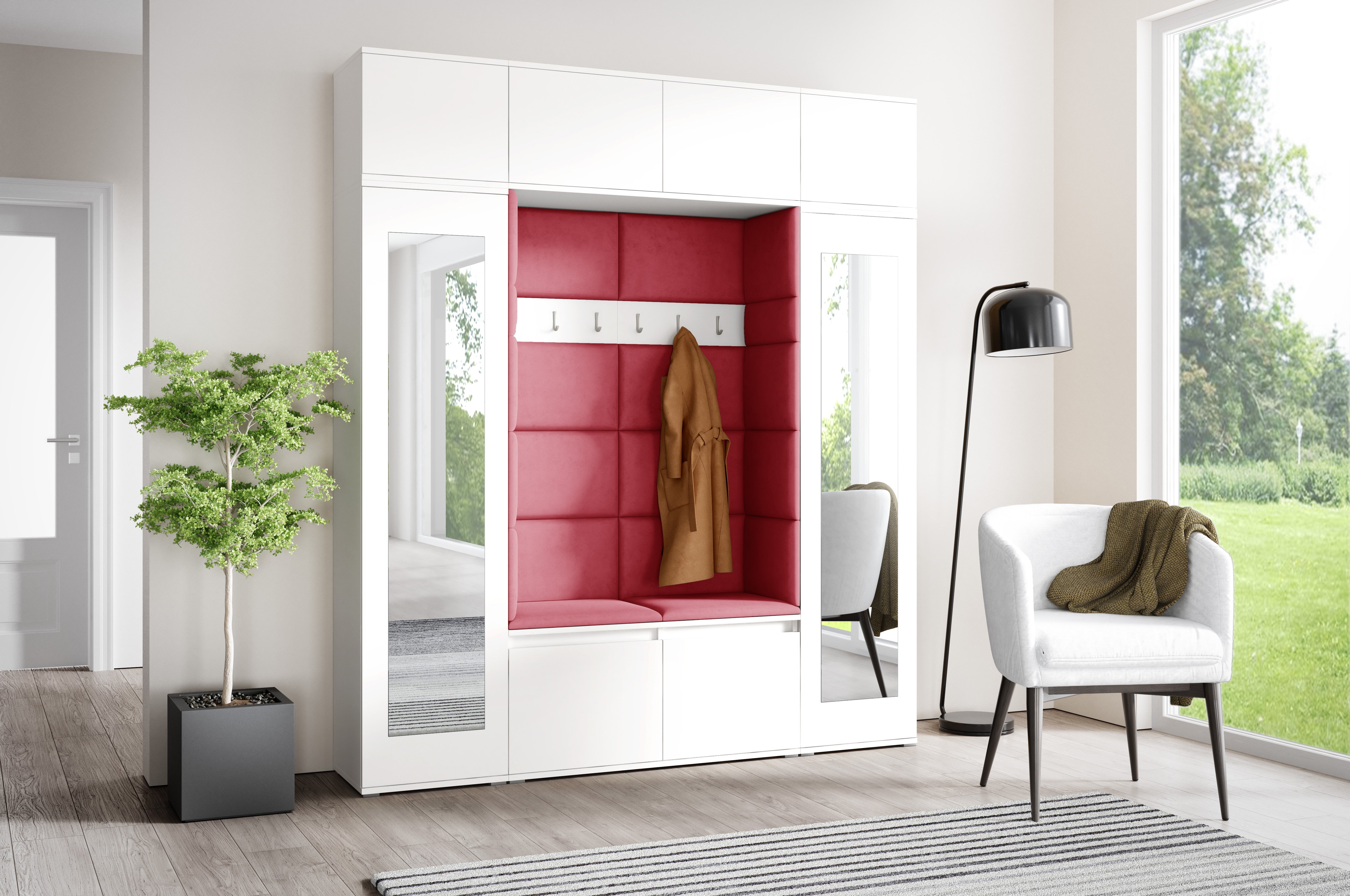PK Emi 32 Hallway Wardrobe White - Upholstered Panels in Various Colours