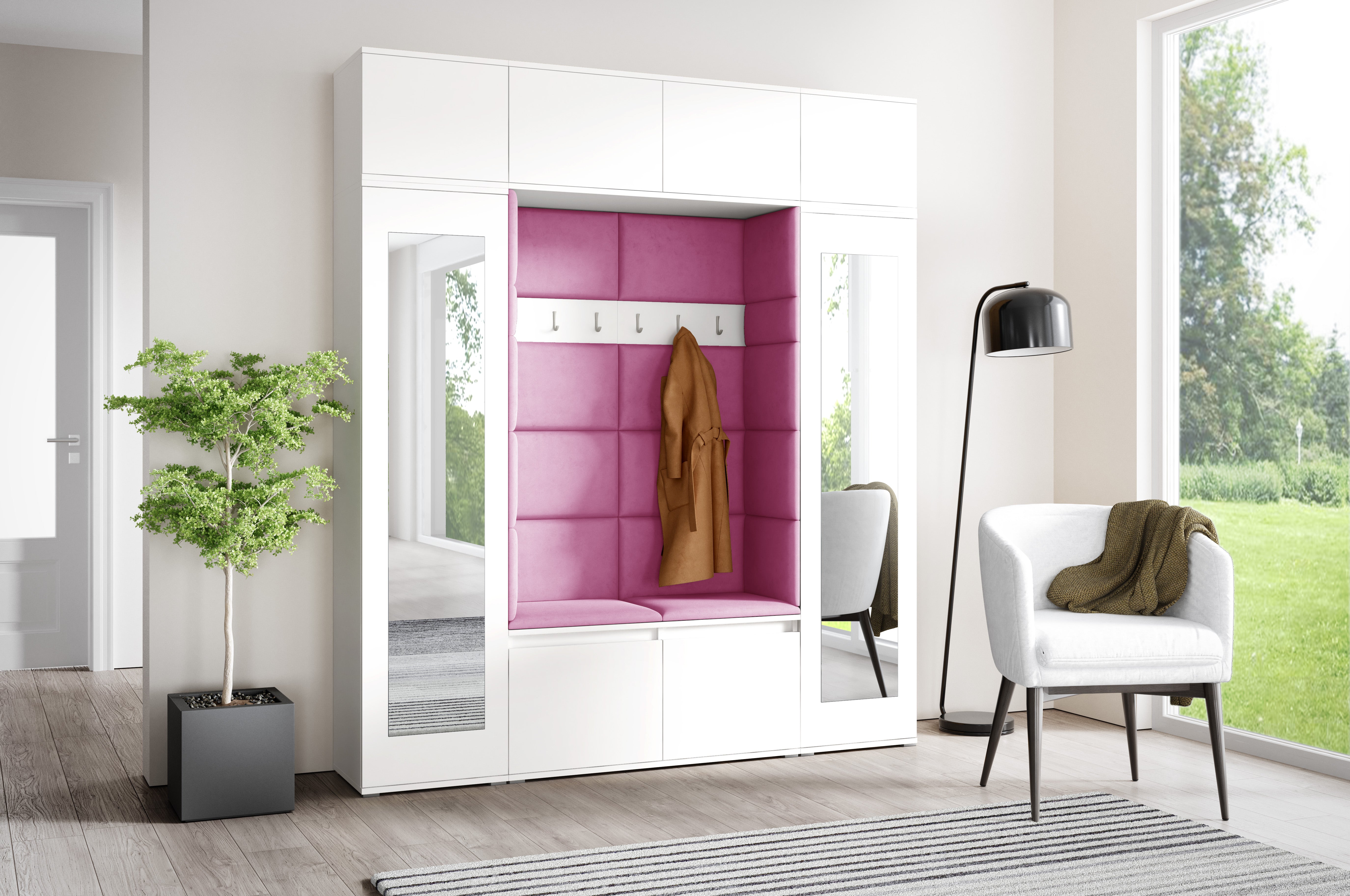 PK Emi 32 Hallway Wardrobe White - Upholstered Panels in Various Colours