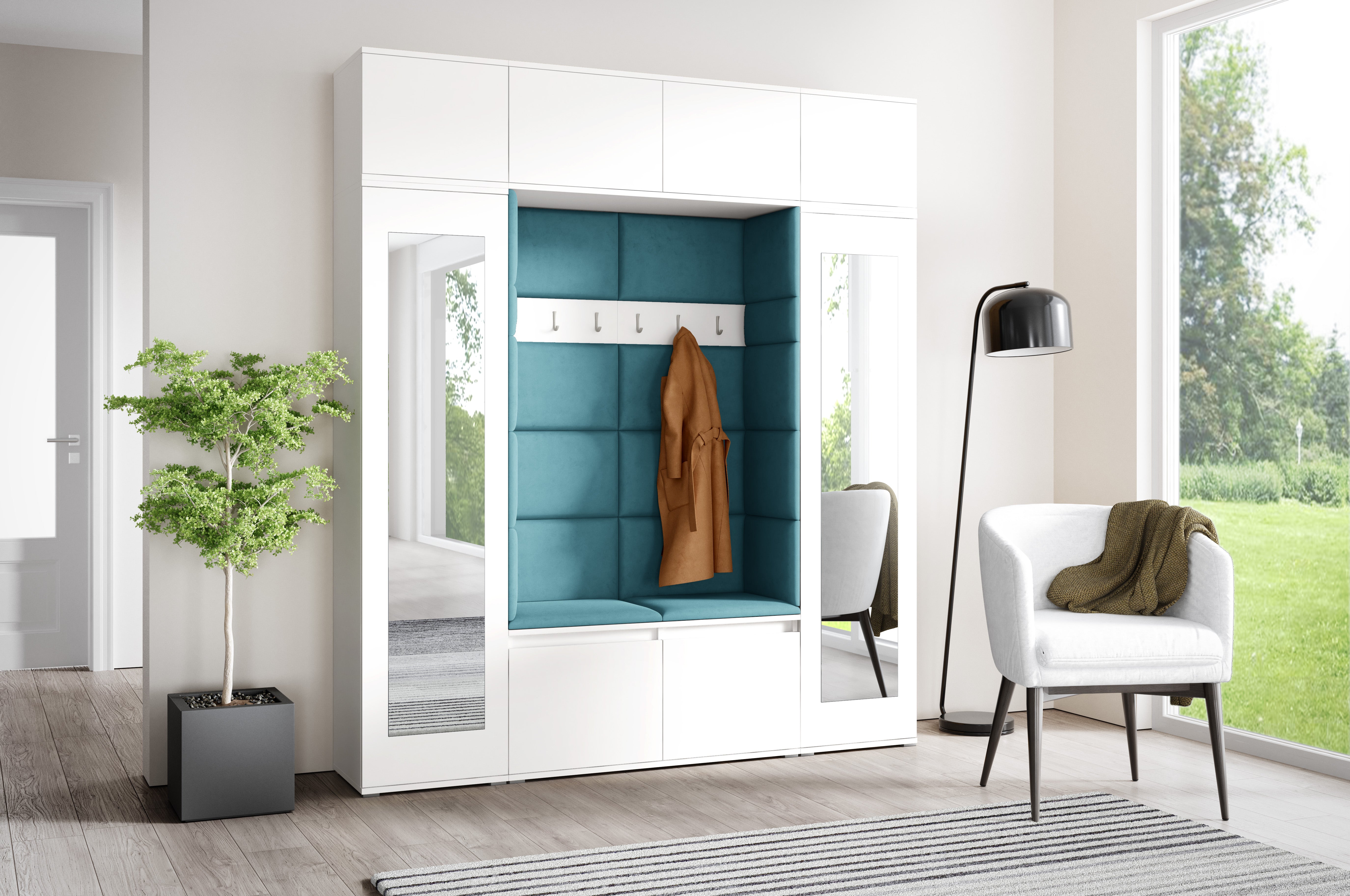 PK Emi 32 Hallway Wardrobe White - Upholstered Panels in Various Colours