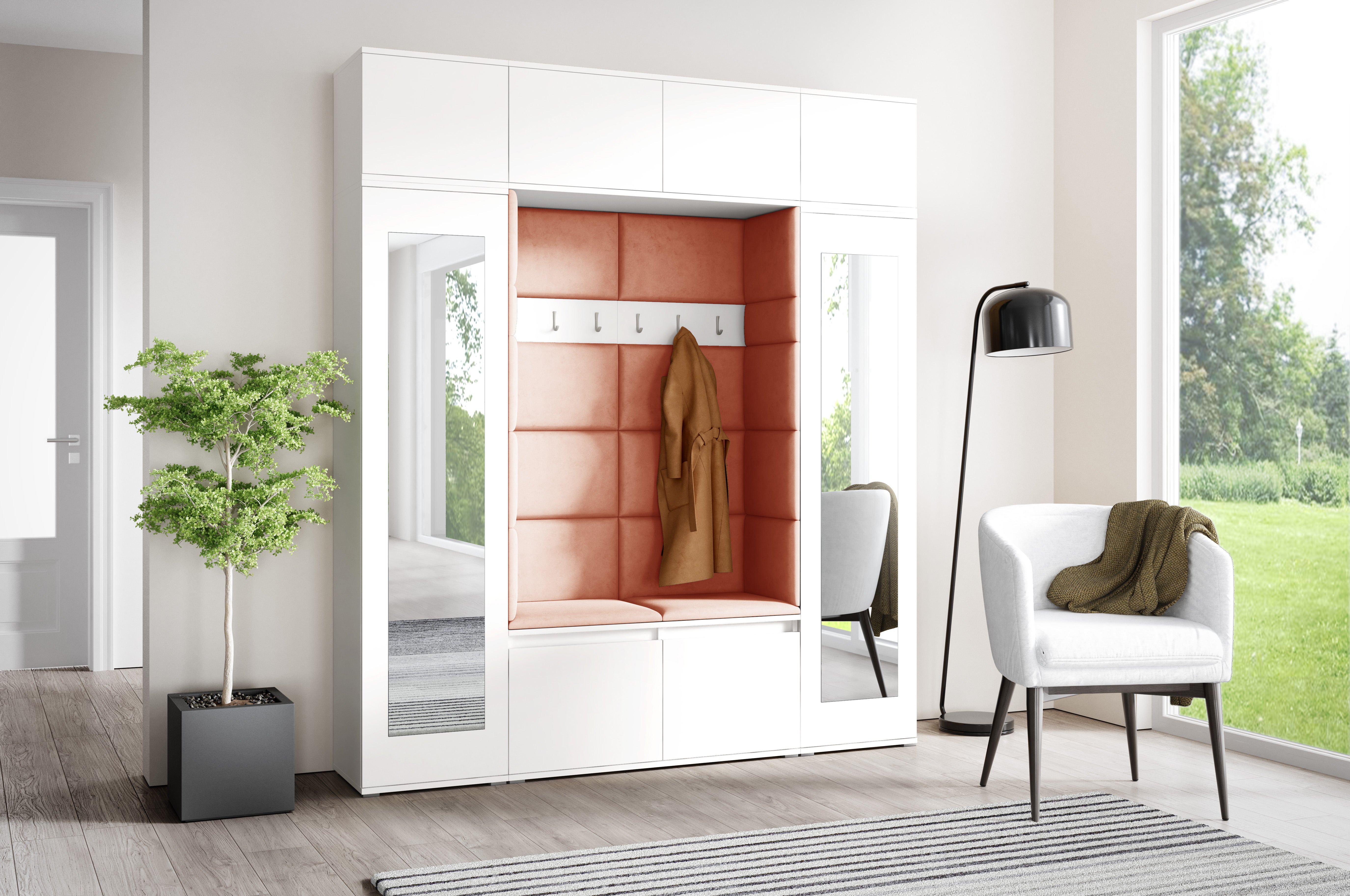 PK Emi 32 Hallway Wardrobe White - Upholstered Panels in Various Colours