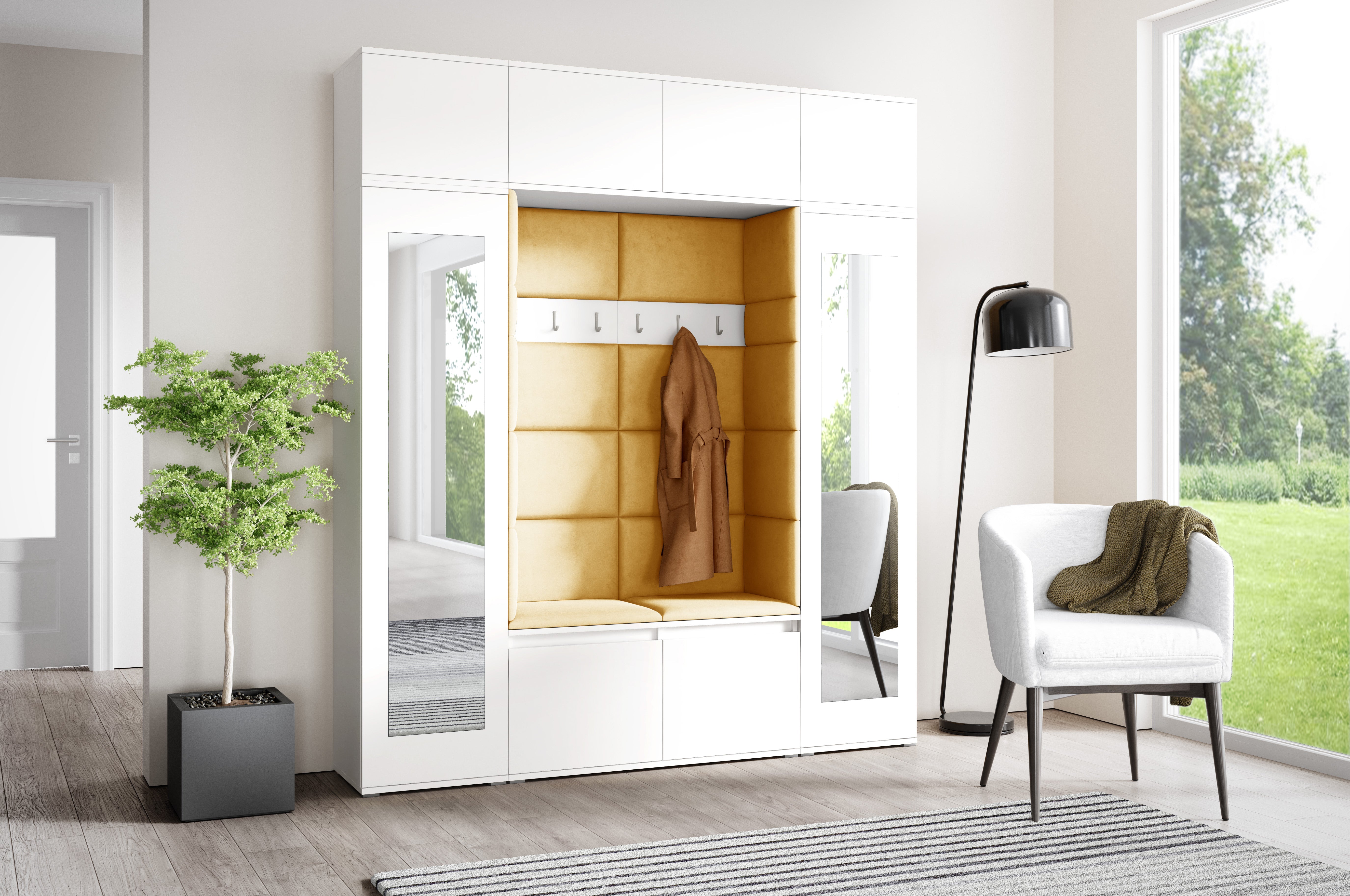 PK Emi 32 Hallway Wardrobe White - Upholstered Panels in Various Colours