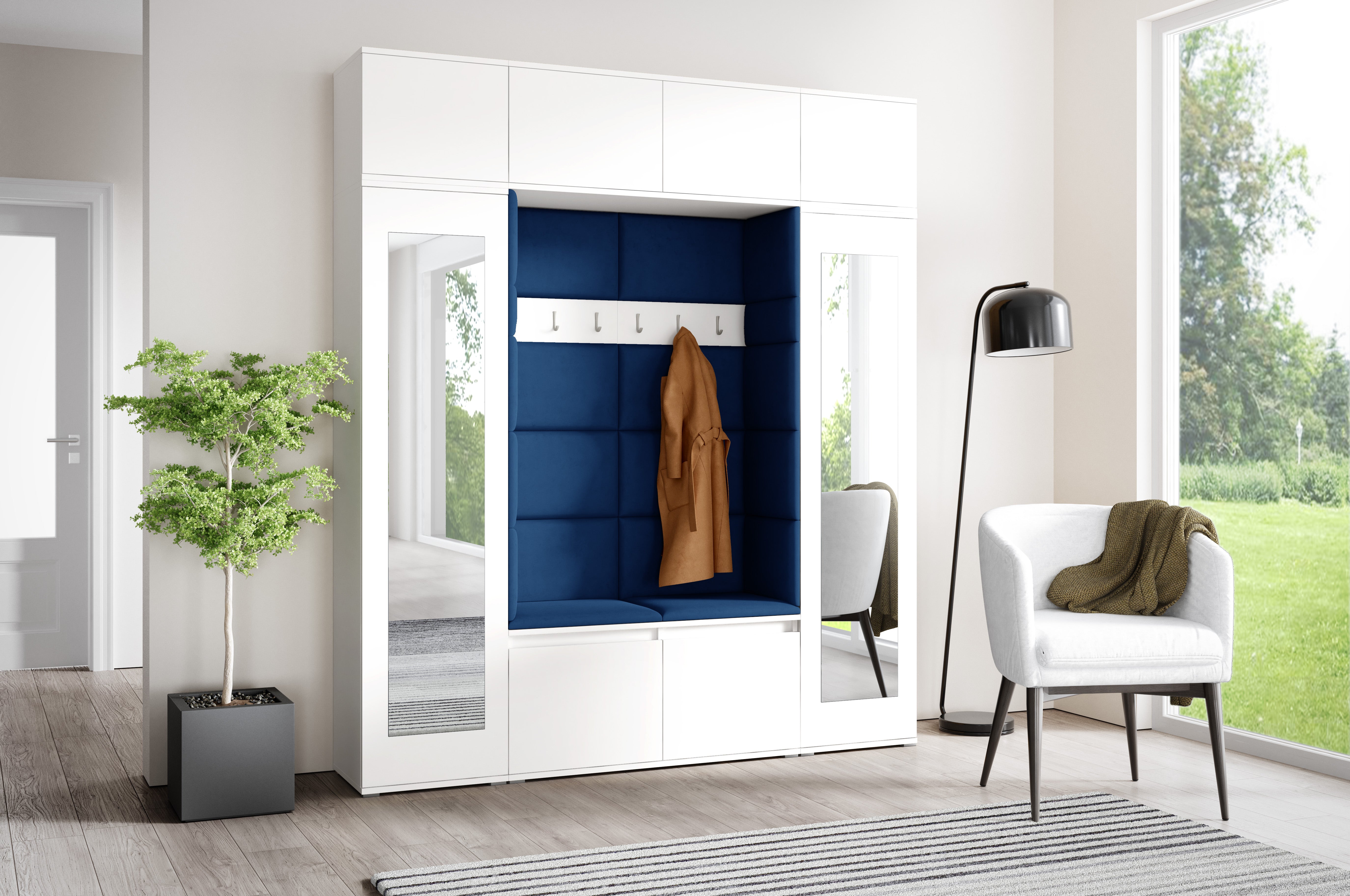 PK Emi 32 Hallway Wardrobe White - Upholstered Panels in Various Colours
