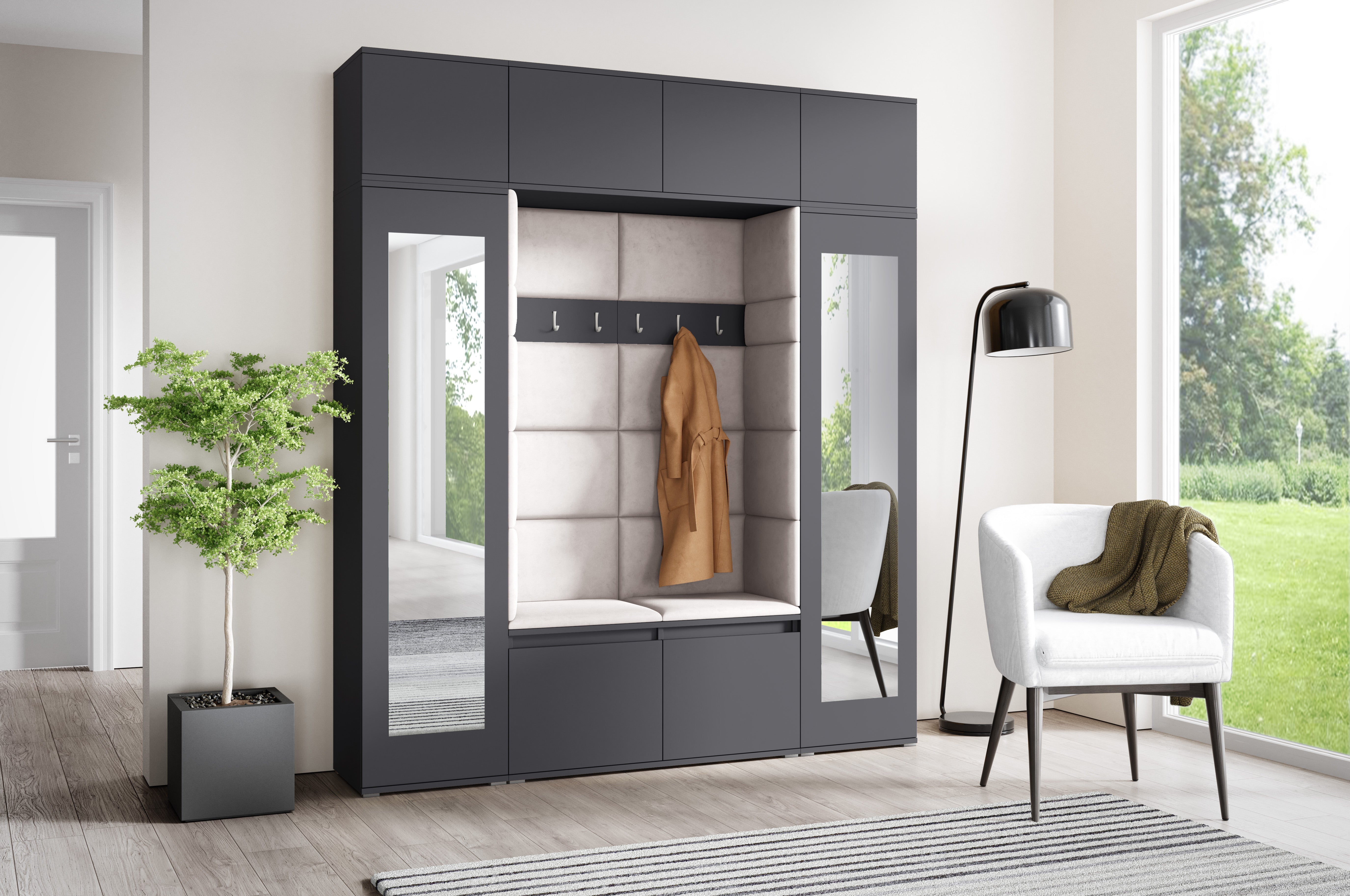 PK Emi 32 Hallway Wardrobe Graphite - Upholstered Panels in Various Colours