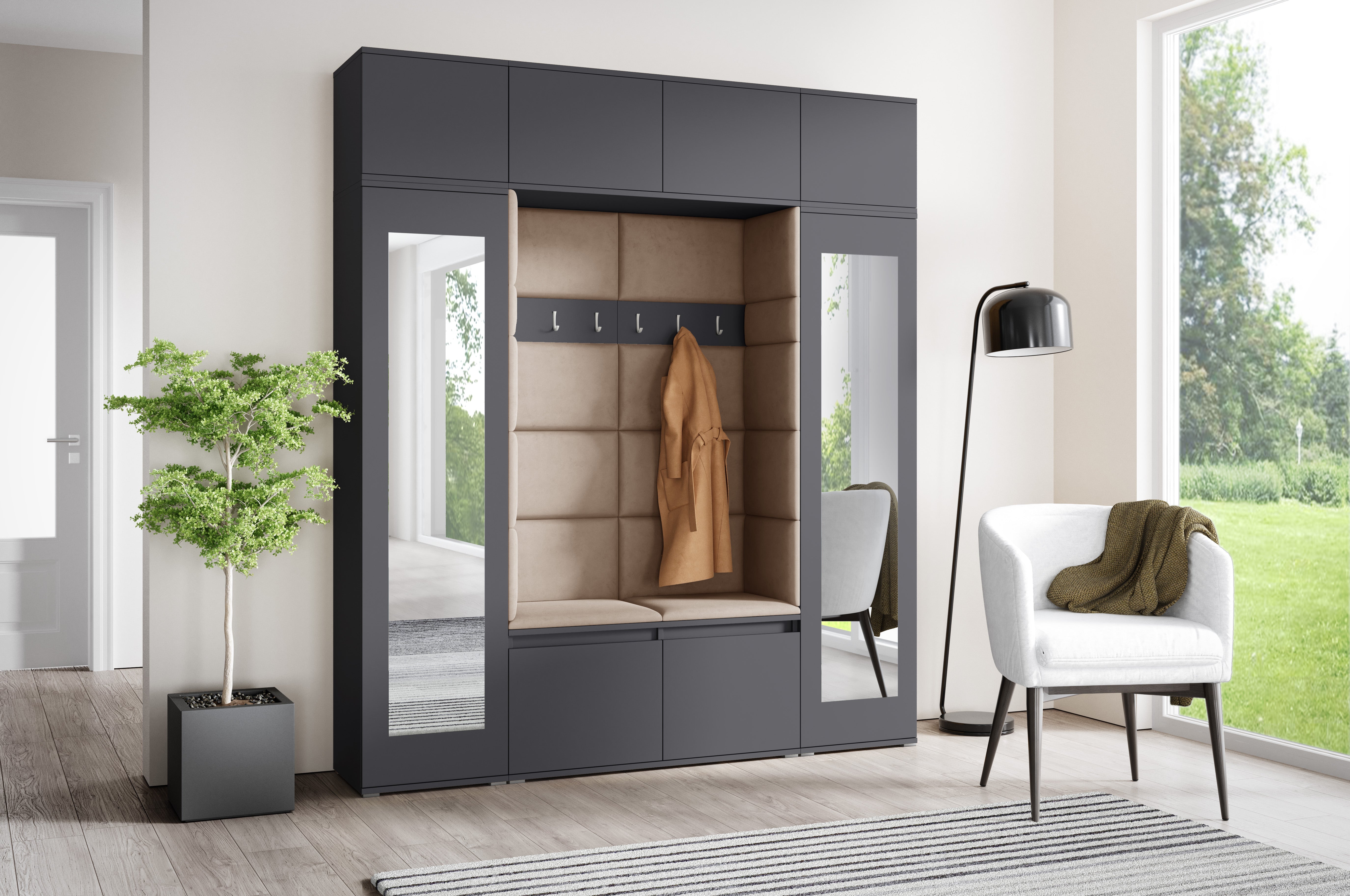 PK Emi 32 Hallway Wardrobe Graphite - Upholstered Panels in Various Colours