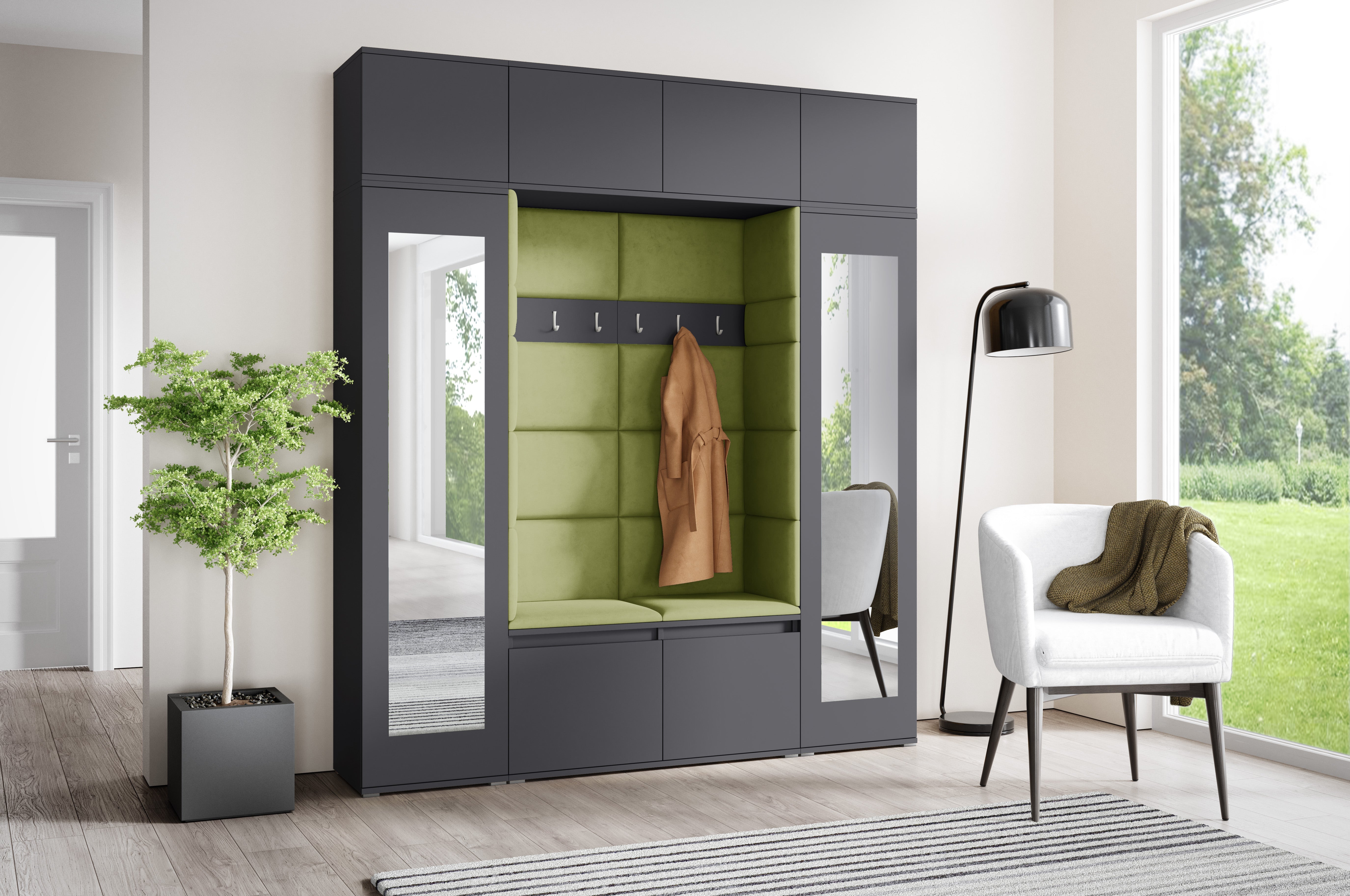 PK Emi 32 Hallway Wardrobe Graphite - Upholstered Panels in Various Colours