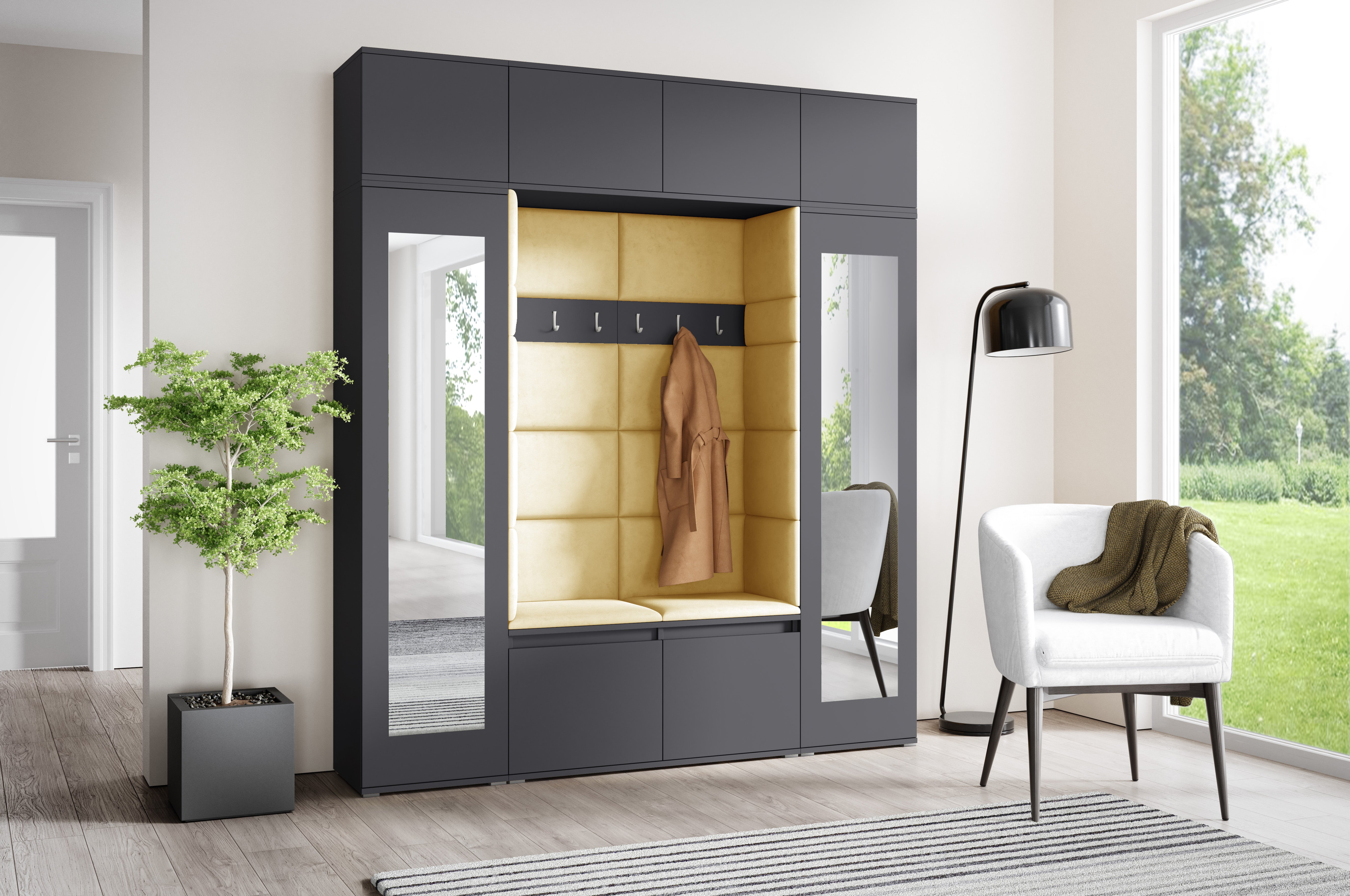 PK Emi 32 Hallway Wardrobe Graphite - Upholstered Panels in Various Colours