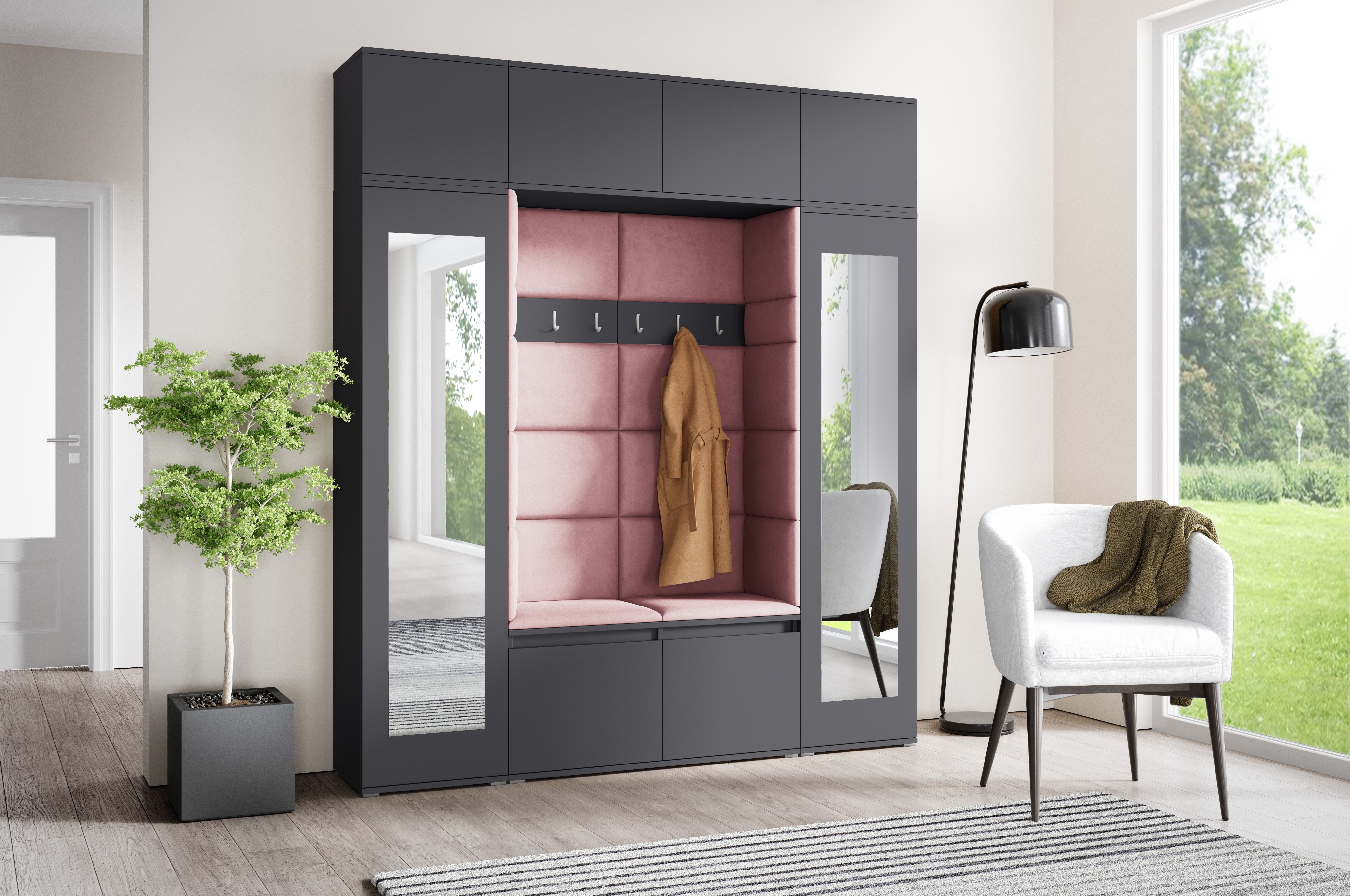 PK Emi 32 Hallway Wardrobe Graphite - Upholstered Panels in Various Colours