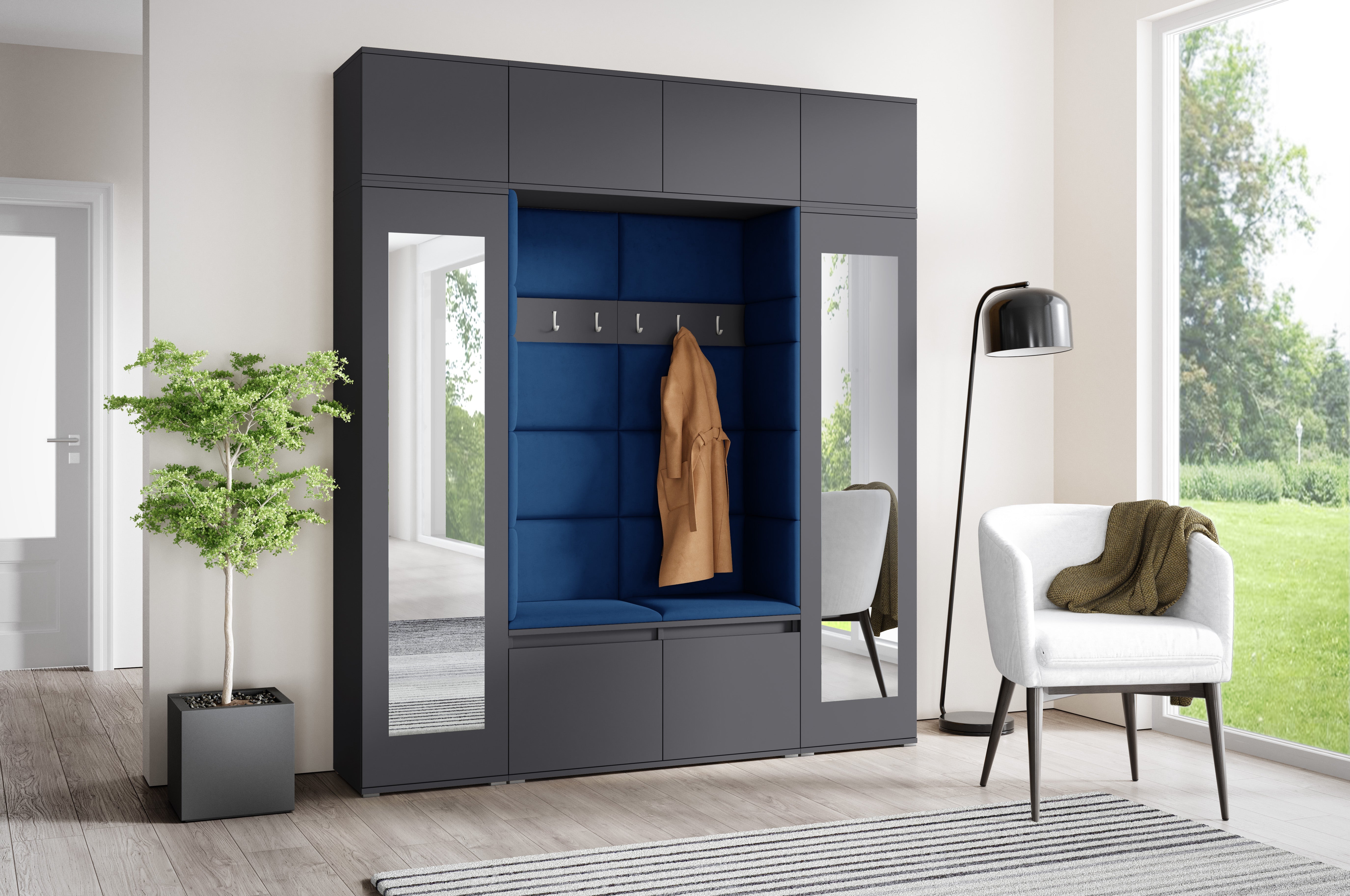 PK Emi 32 Hallway Wardrobe Graphite - Upholstered Panels in Various Colours