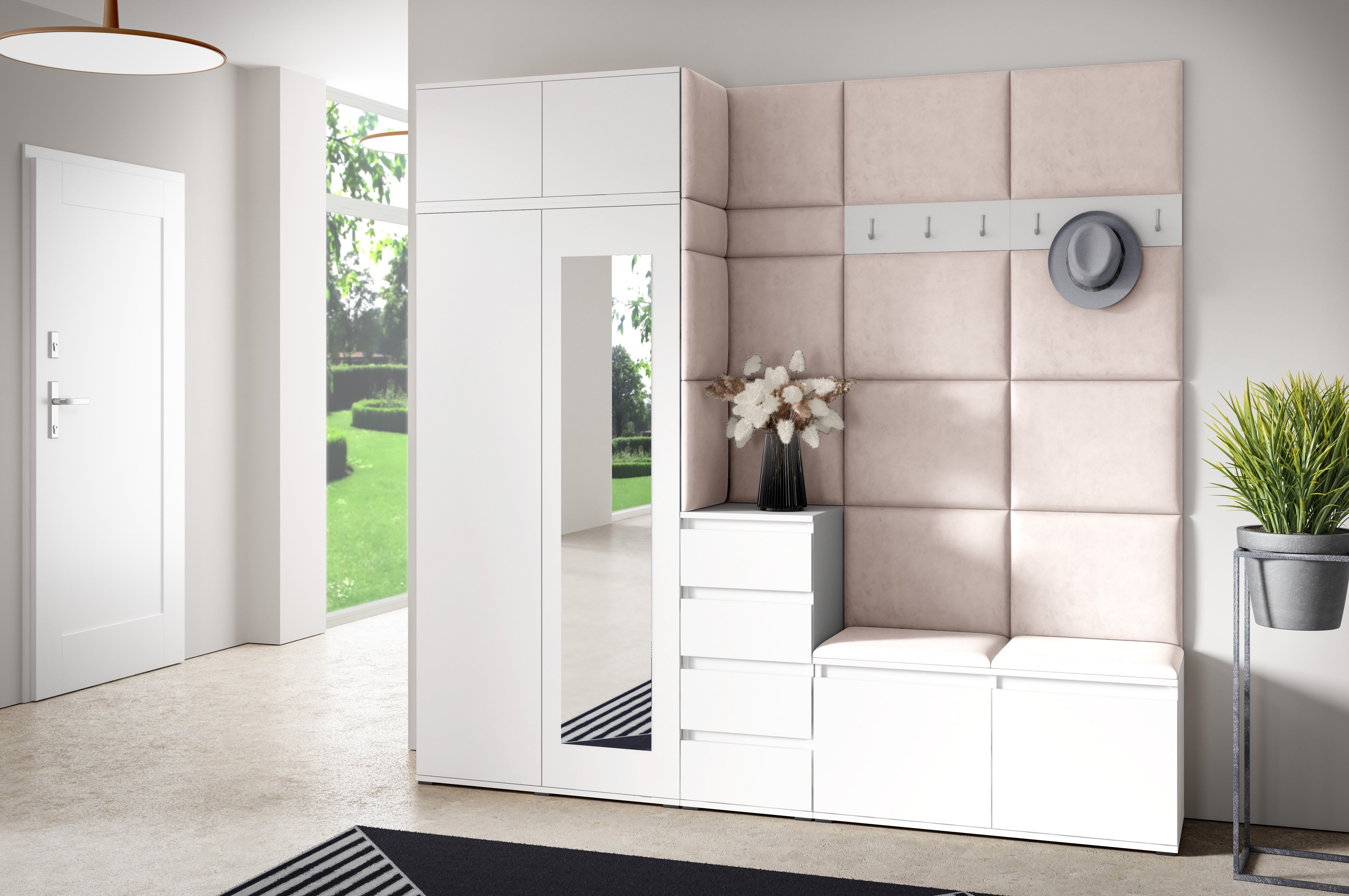 PK Emi 33 Hallway Wardrobe White - Upholstered Panels in Various Colours