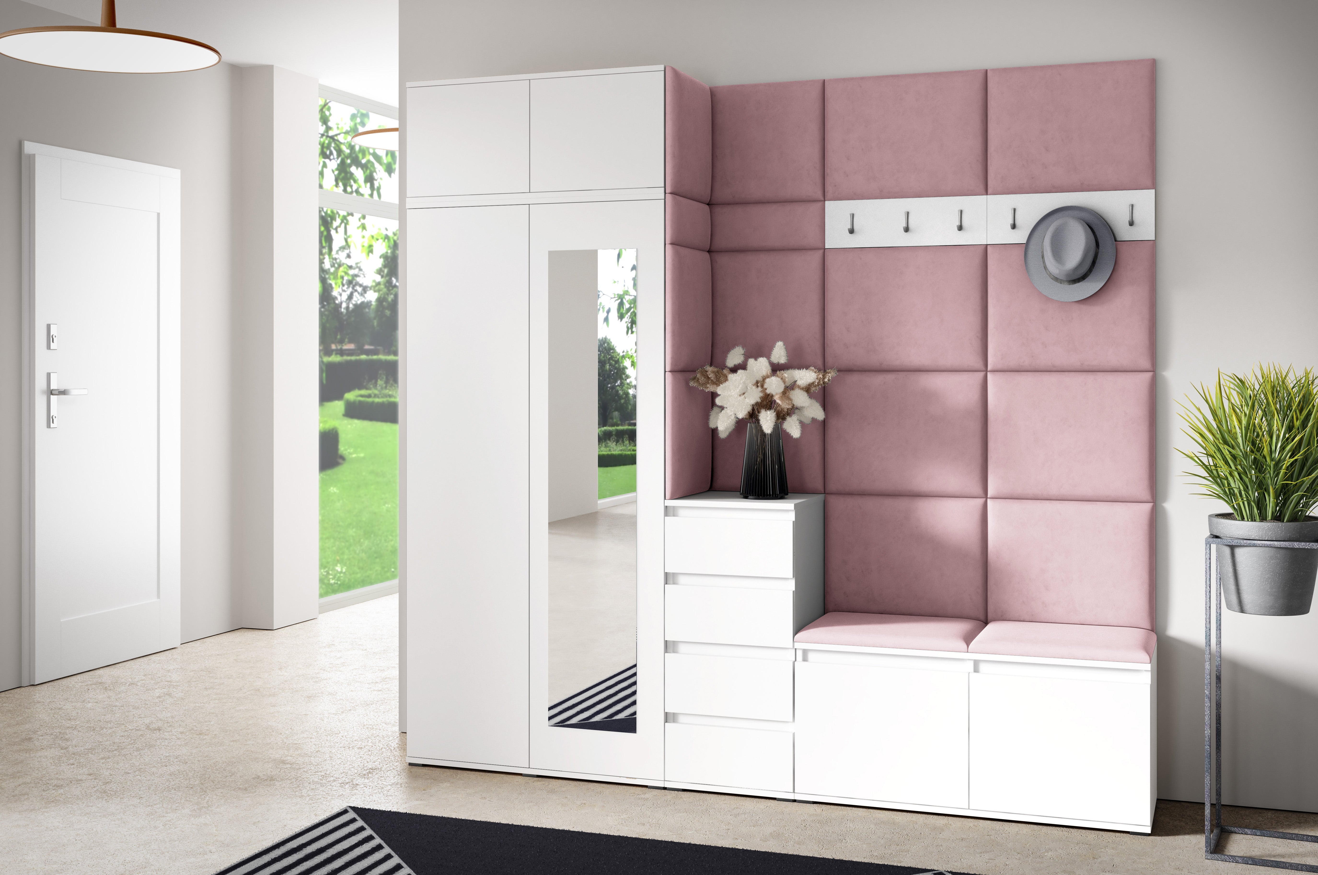 PK Emi 33 Hallway Wardrobe White - Upholstered Panels in Various Colours