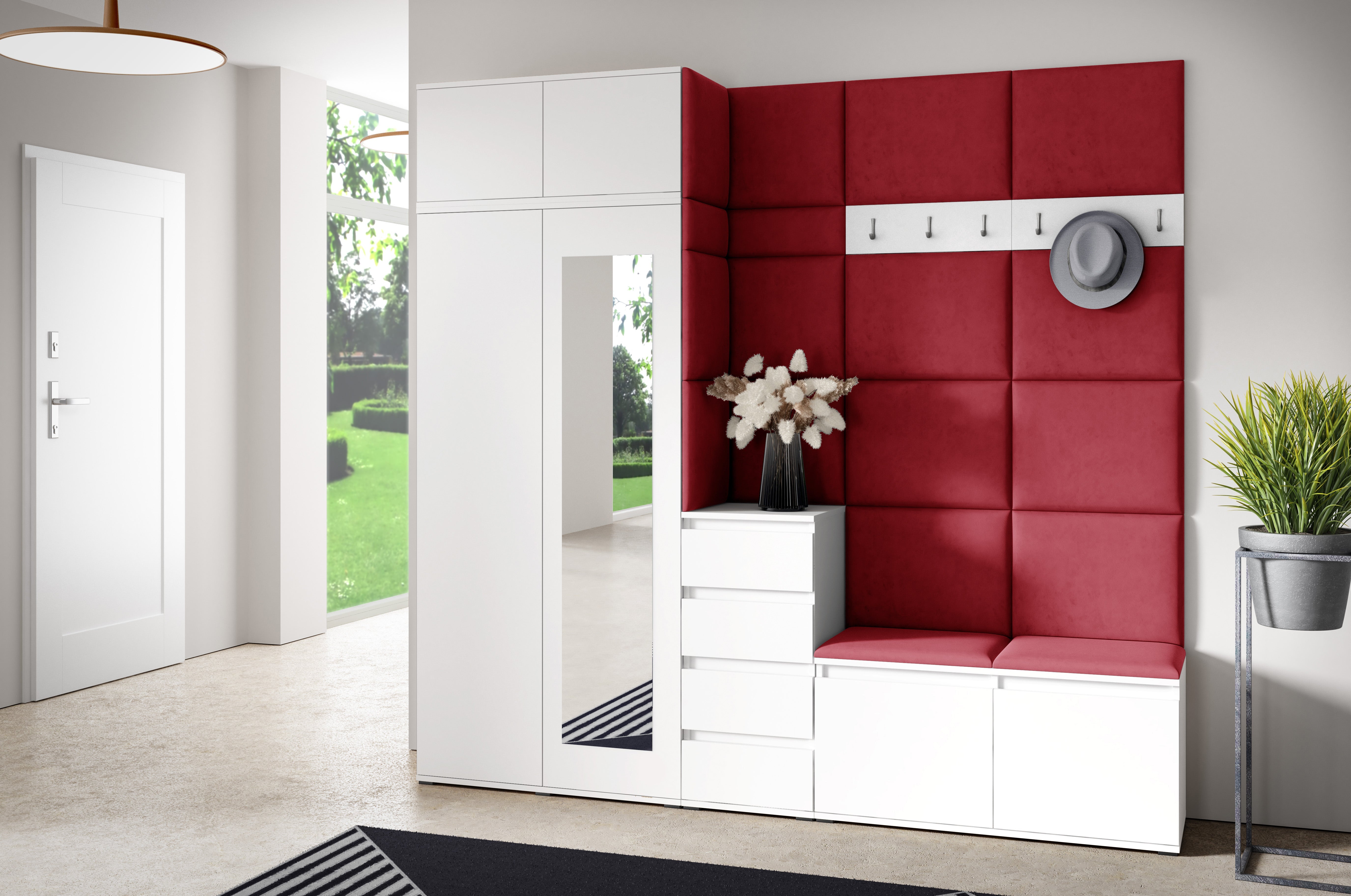 PK Emi 33 Hallway Wardrobe White - Upholstered Panels in Various Colours