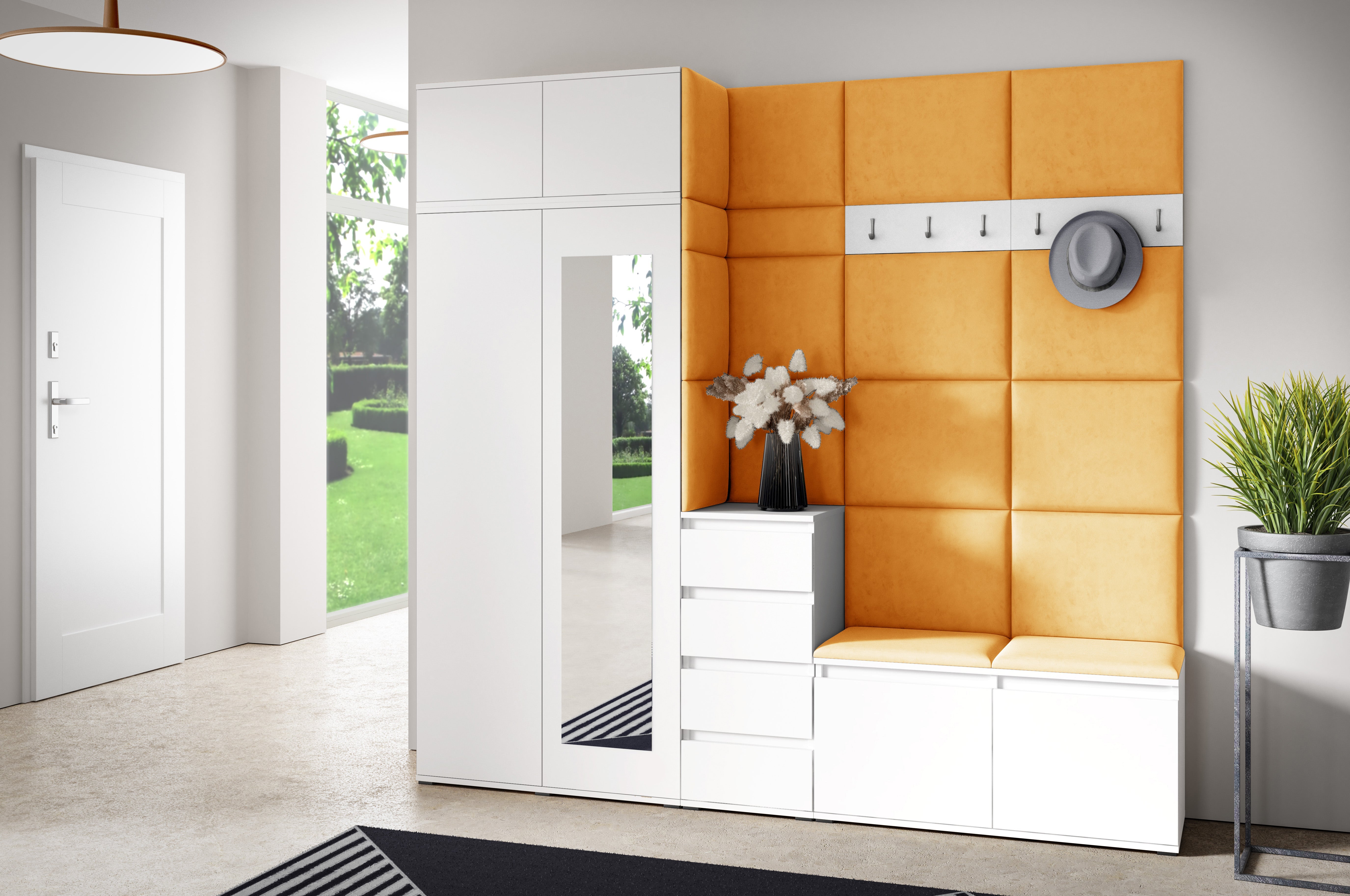 PK Emi 33 Hallway Wardrobe White - Upholstered Panels in Various Colours