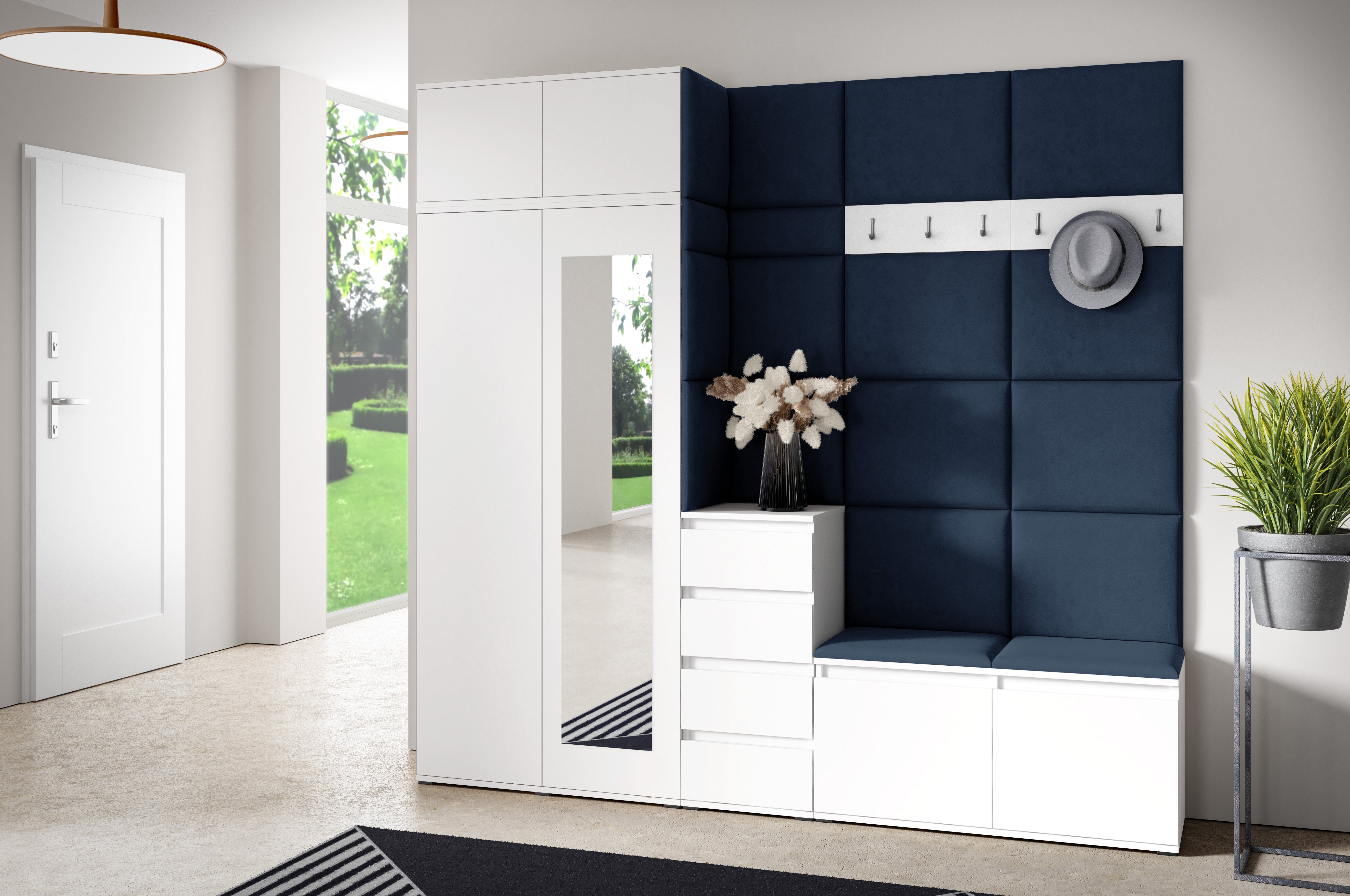 PK Emi 33 Hallway Wardrobe White - Upholstered Panels in Various Colours